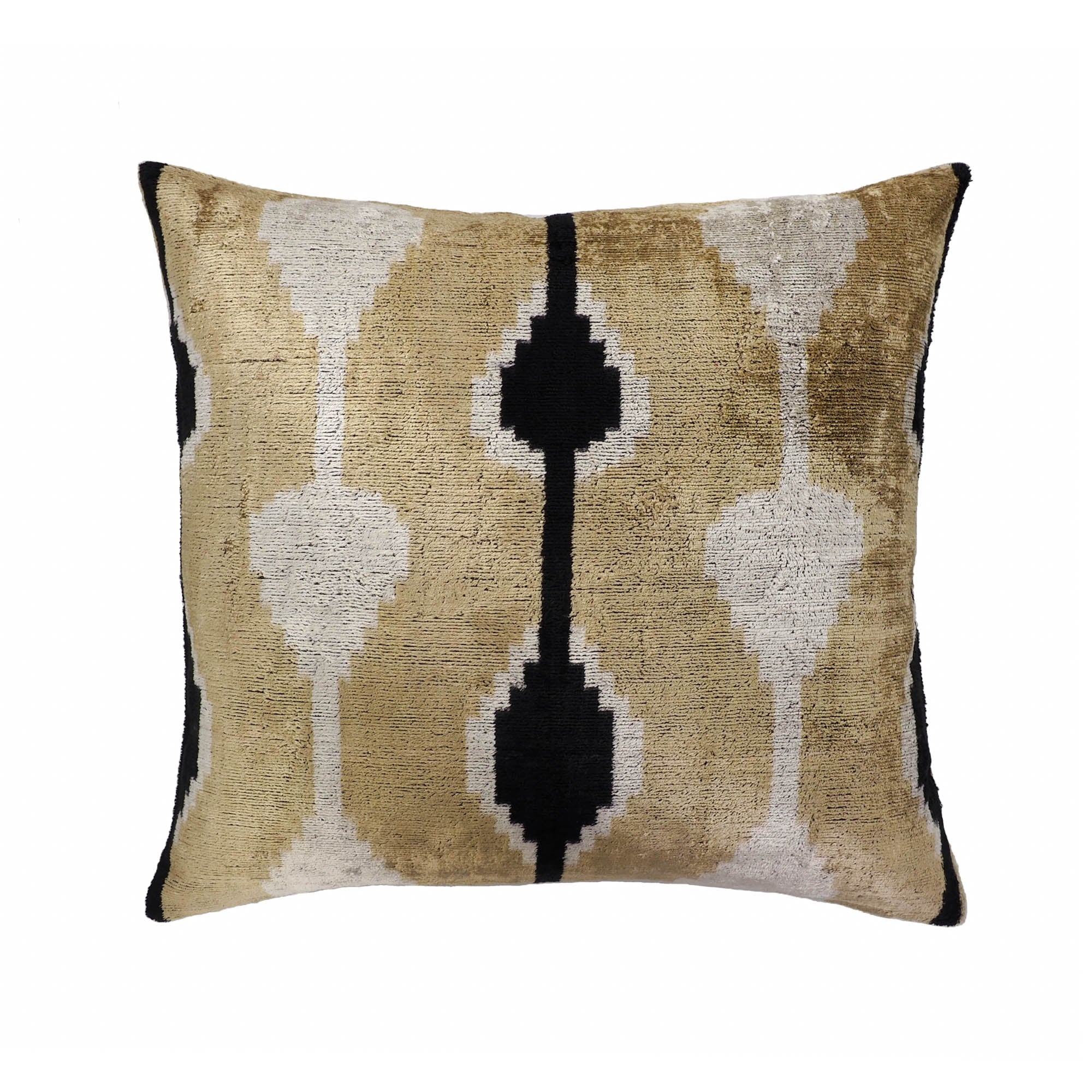 Chouchou Touch Kisses Silk Velvet Ikat Pillow Cover, 20 x 20, combining traditional Ikat weaving techniques with modern luxury for a colorful and textured throw pillow.