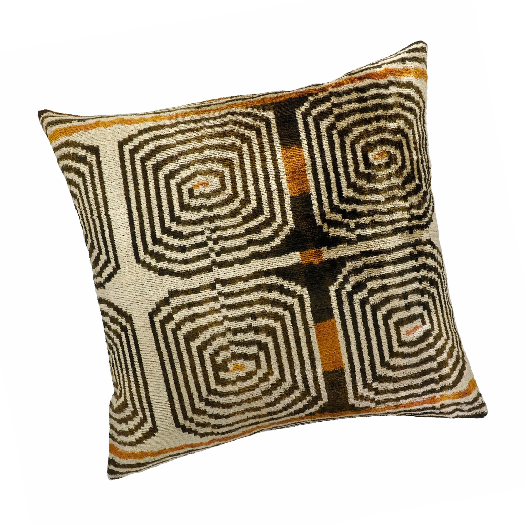 Chouchou Touch Labyrinth Light Ikat Pillow in 100% silk velvet, featuring a geometric maze design.