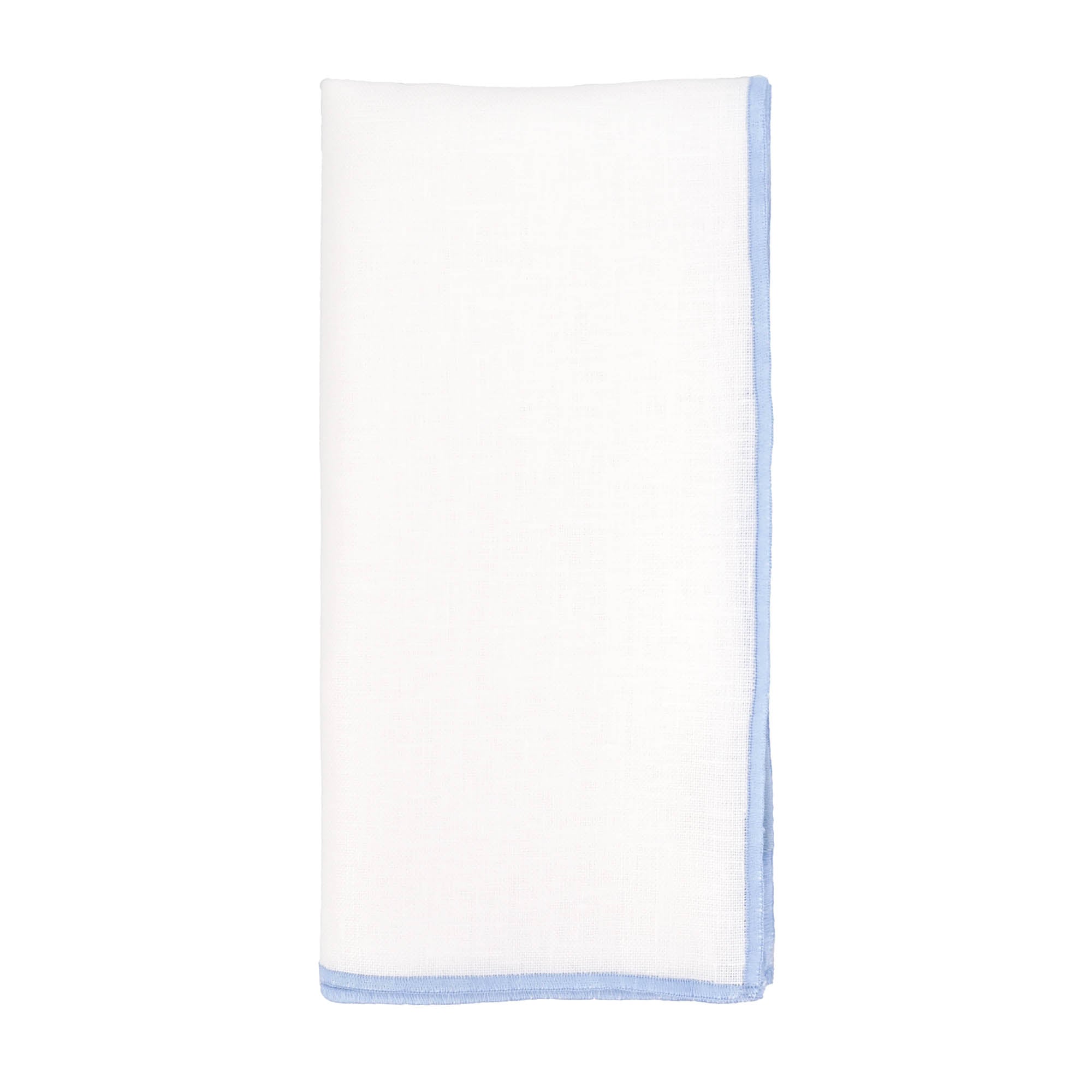 Classic Linen Napkins with Baby Blue Stitch Edges, ideal for enhancing your dining experience with refined craftsmanship.