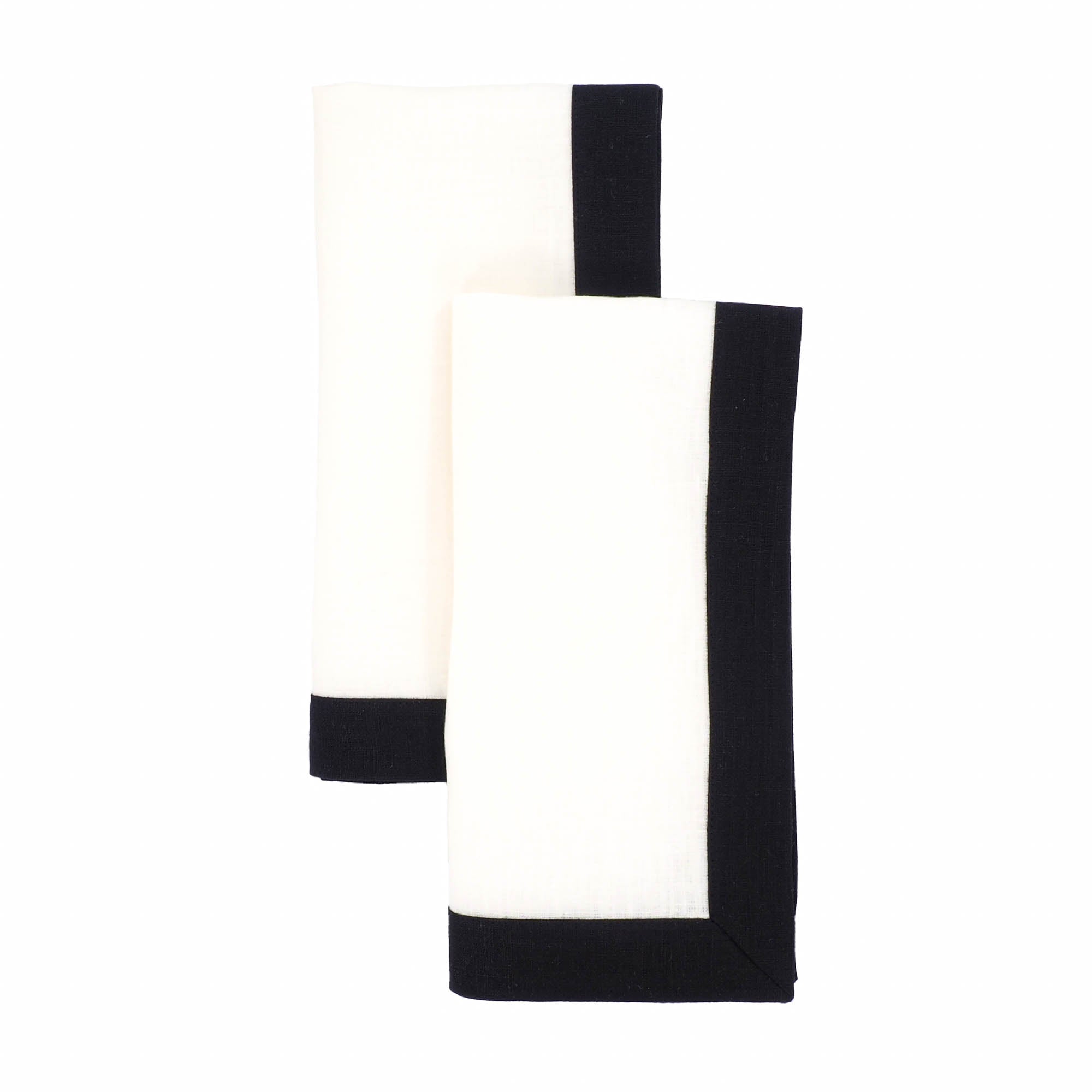 Handmade linen napkins with black borders, double-sided for versatile use in both casual and upscale settings.