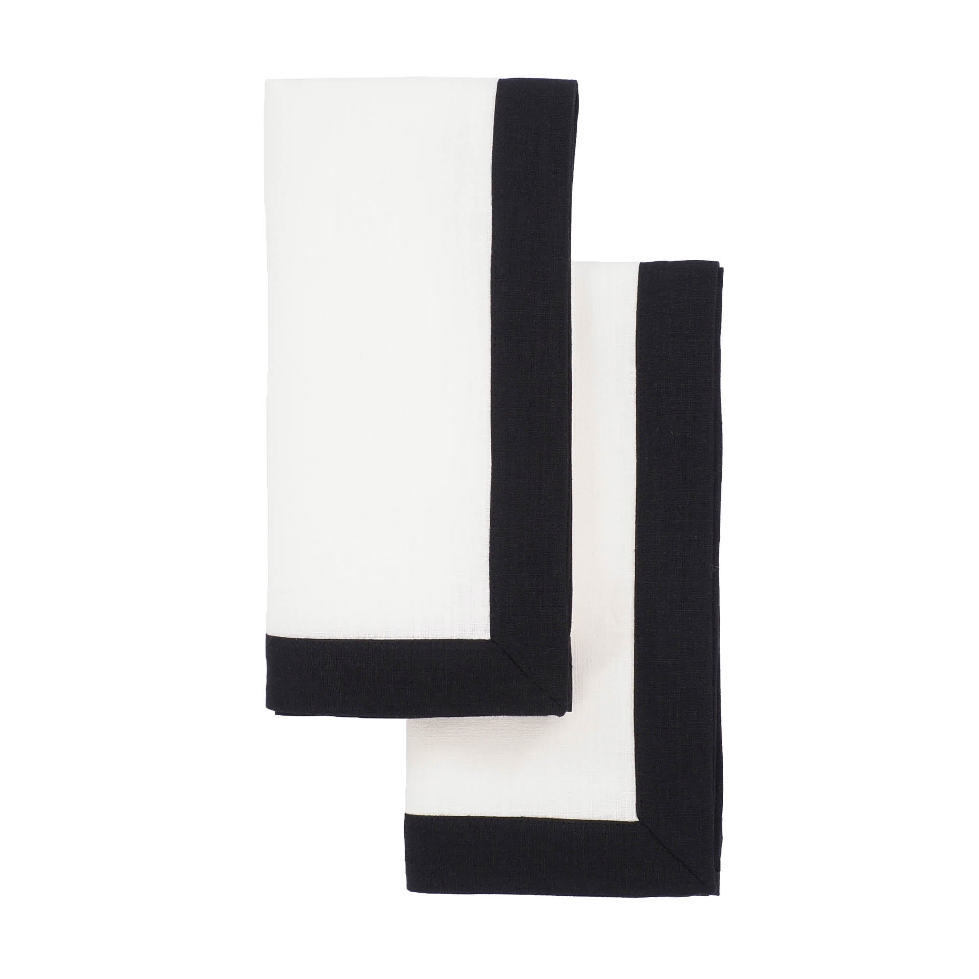 Premium linen napkins featuring double-sided black borders, perfect for adding a refined touch to your table.