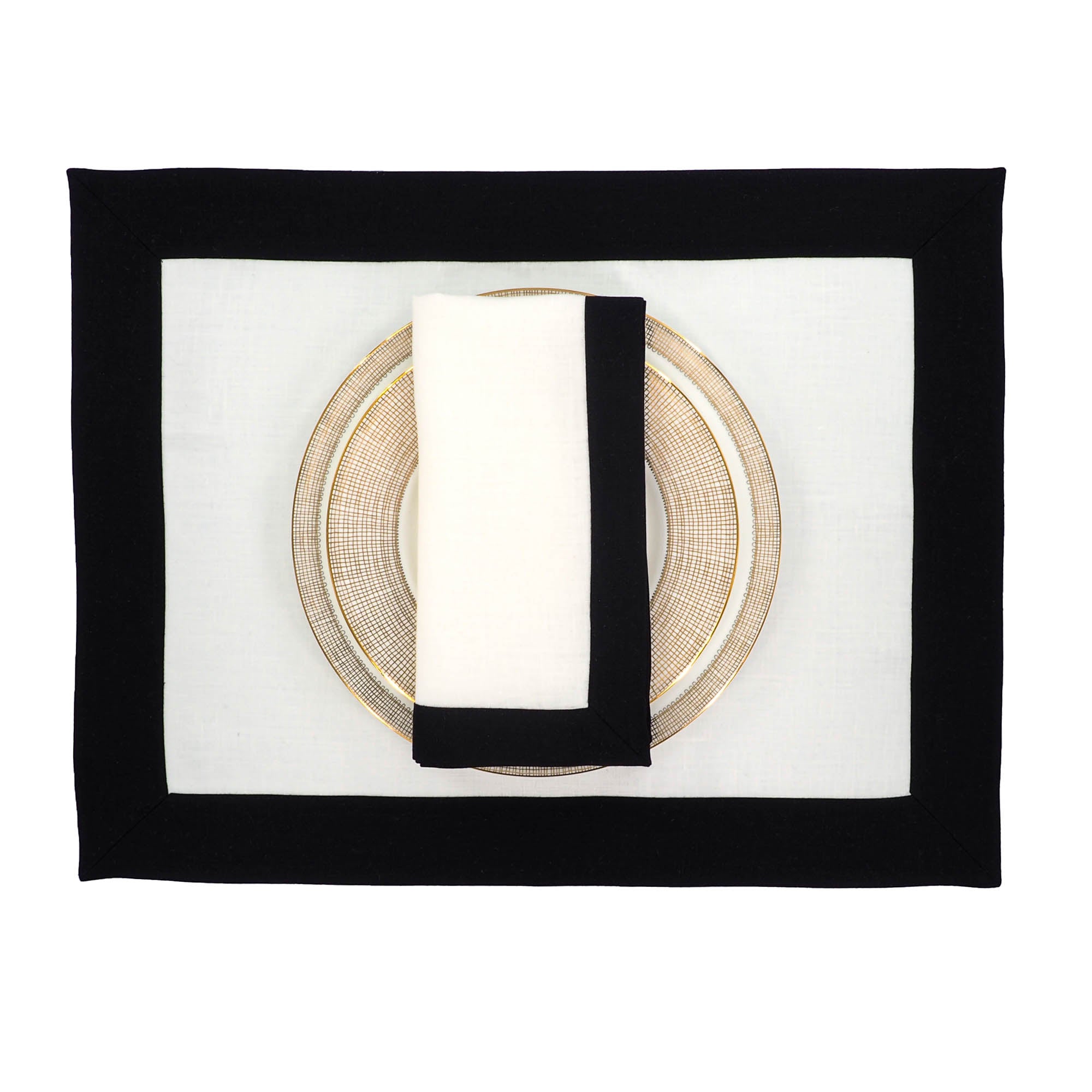 Elegant linen napkins with black borders, handmade for long-lasting quality and everyday use.