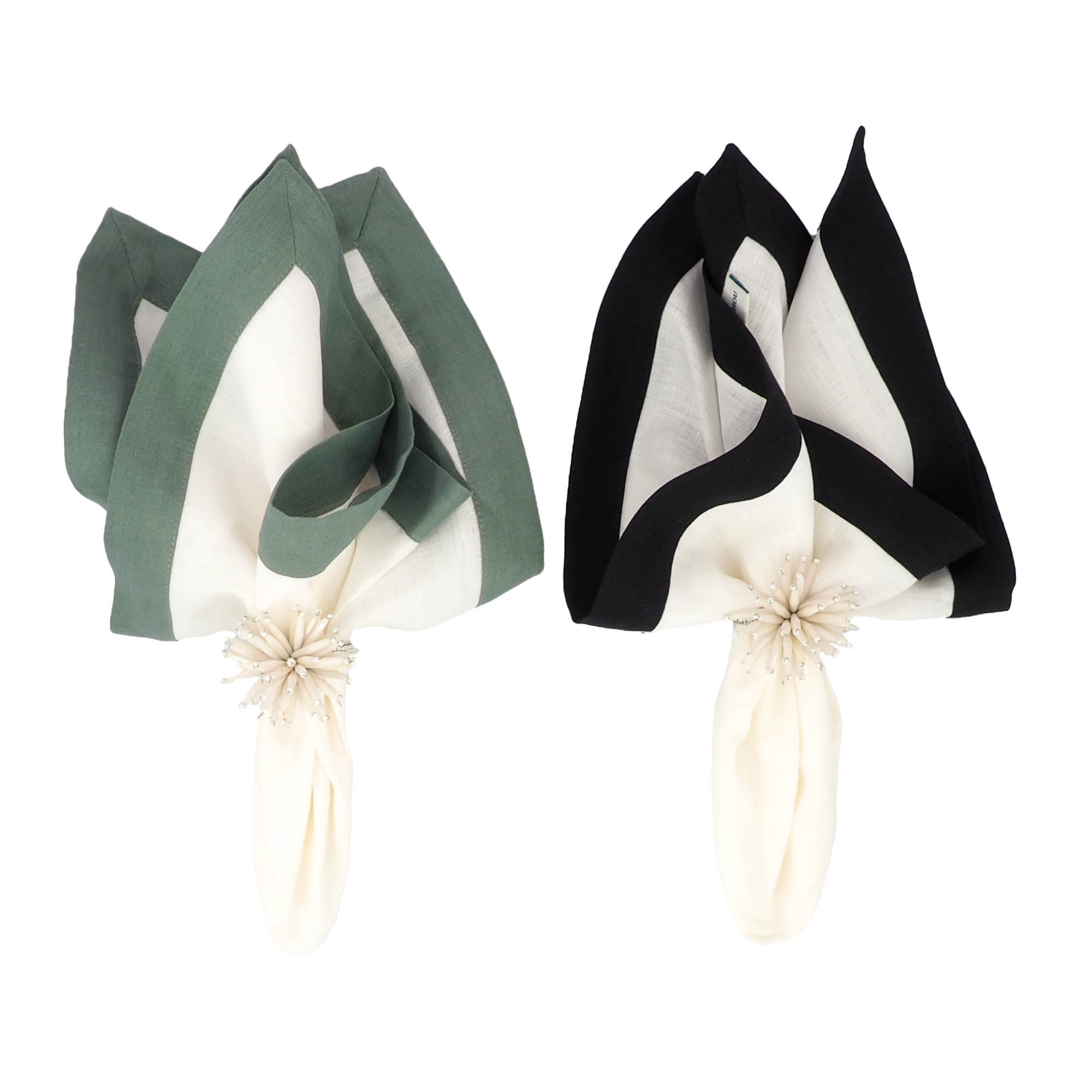 Chouchou Touch handmade linen napkins with black borders, perfect for formal dining and casual meals.