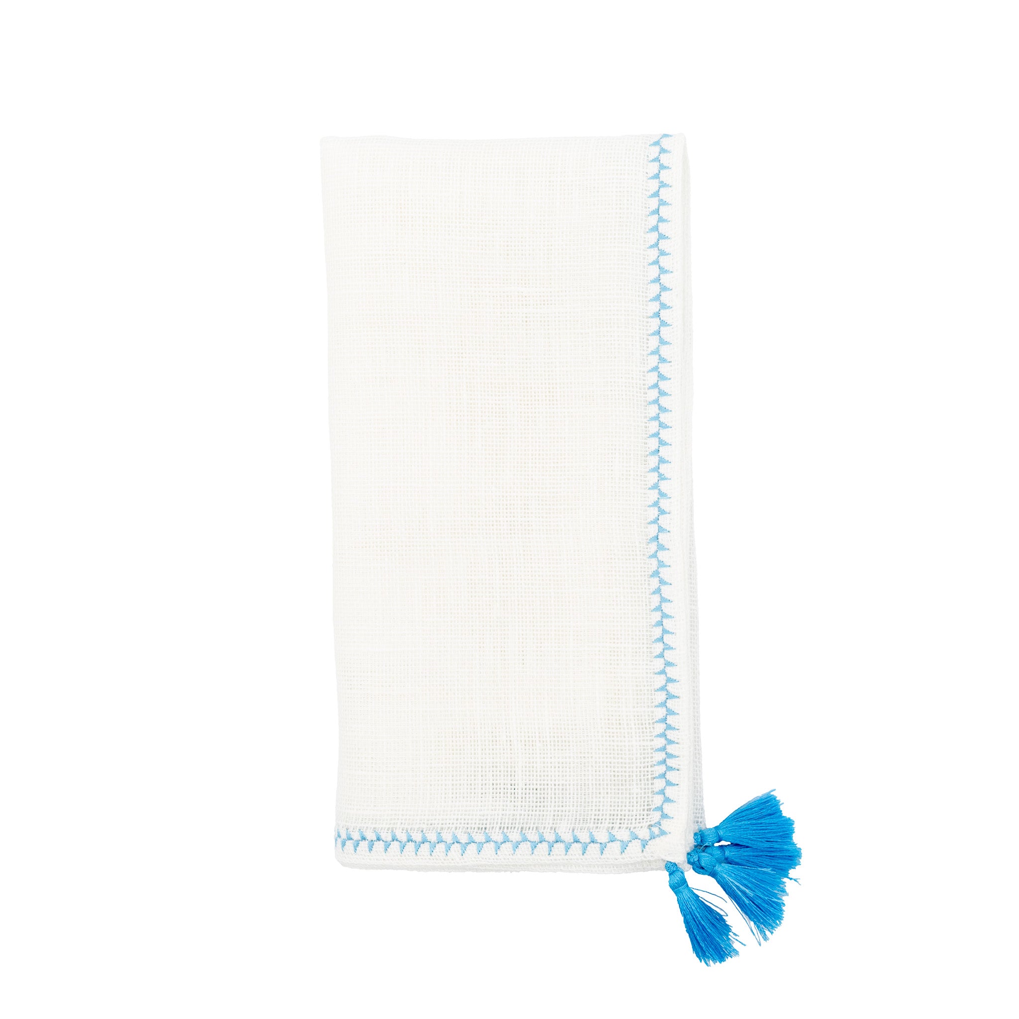 Premium linen napkins featuring charming blue tassels, ideal for adding a unique touch to your dining decor.