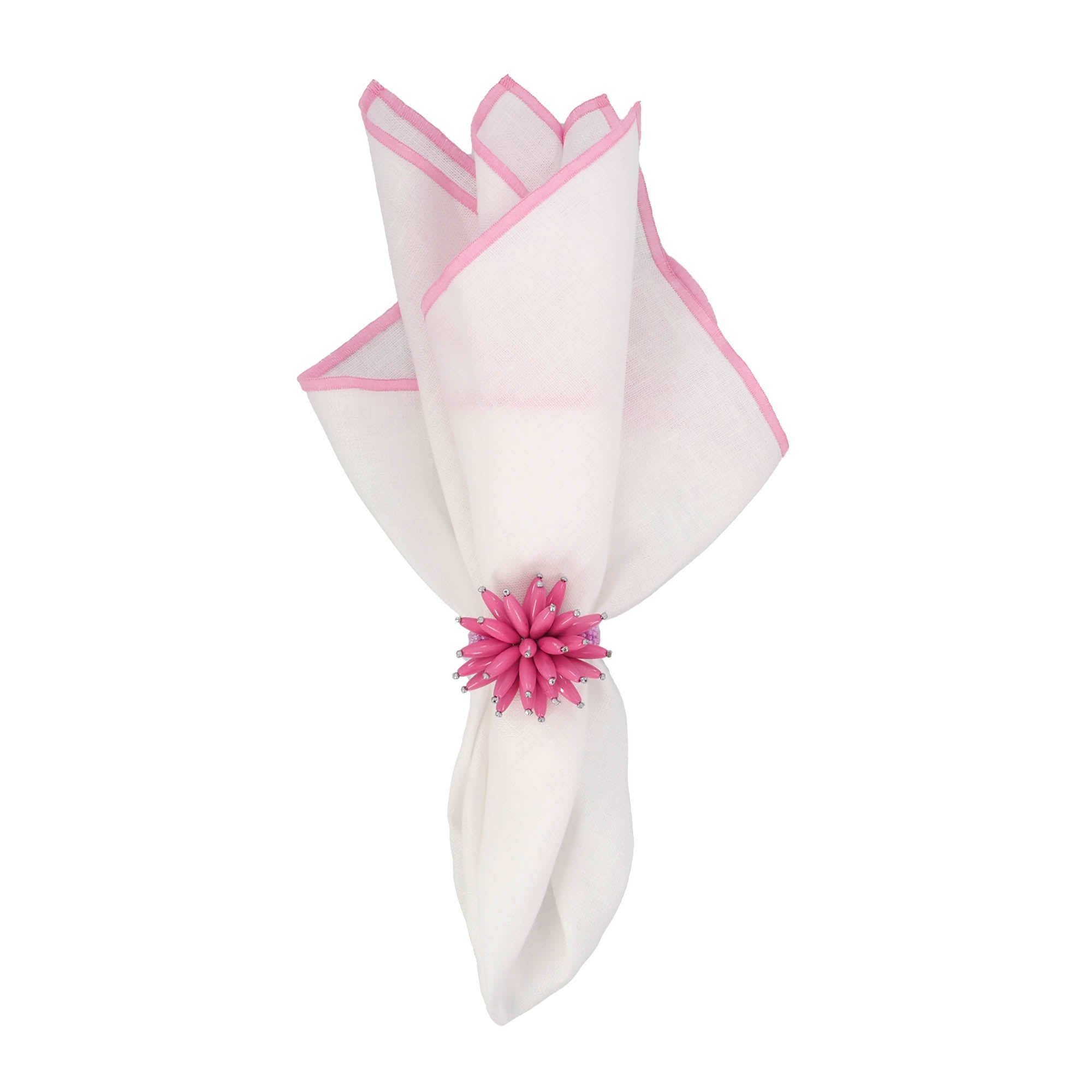 Set of 4 handcrafted Linen Napkins with Pink Stitch Edges, designed to complement both everyday meals and elegant events.