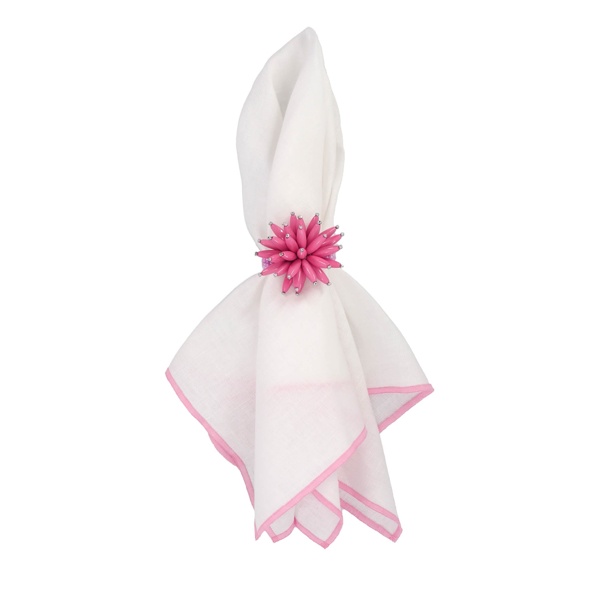 Chouchou Touch Linen Napkins with Pink Stitch Edges, perfect for adding a refined and stylish contrast to your dining table.