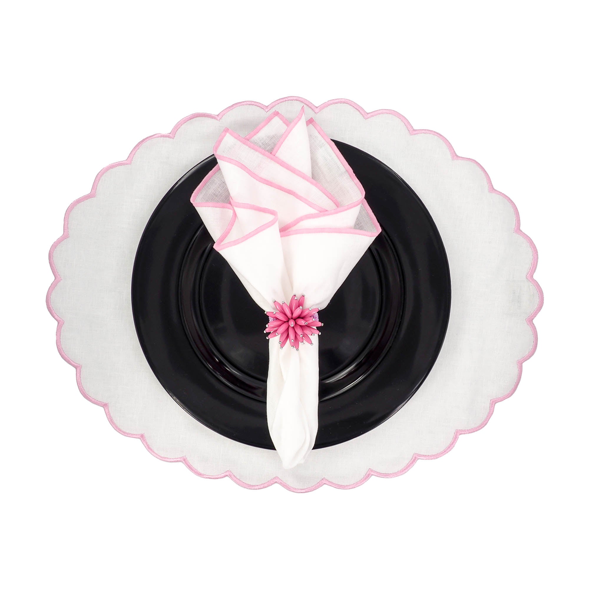 Durable Linen Napkins with Pink Stitch Edges, crafted to provide lasting beauty and luxury for your dining experience.