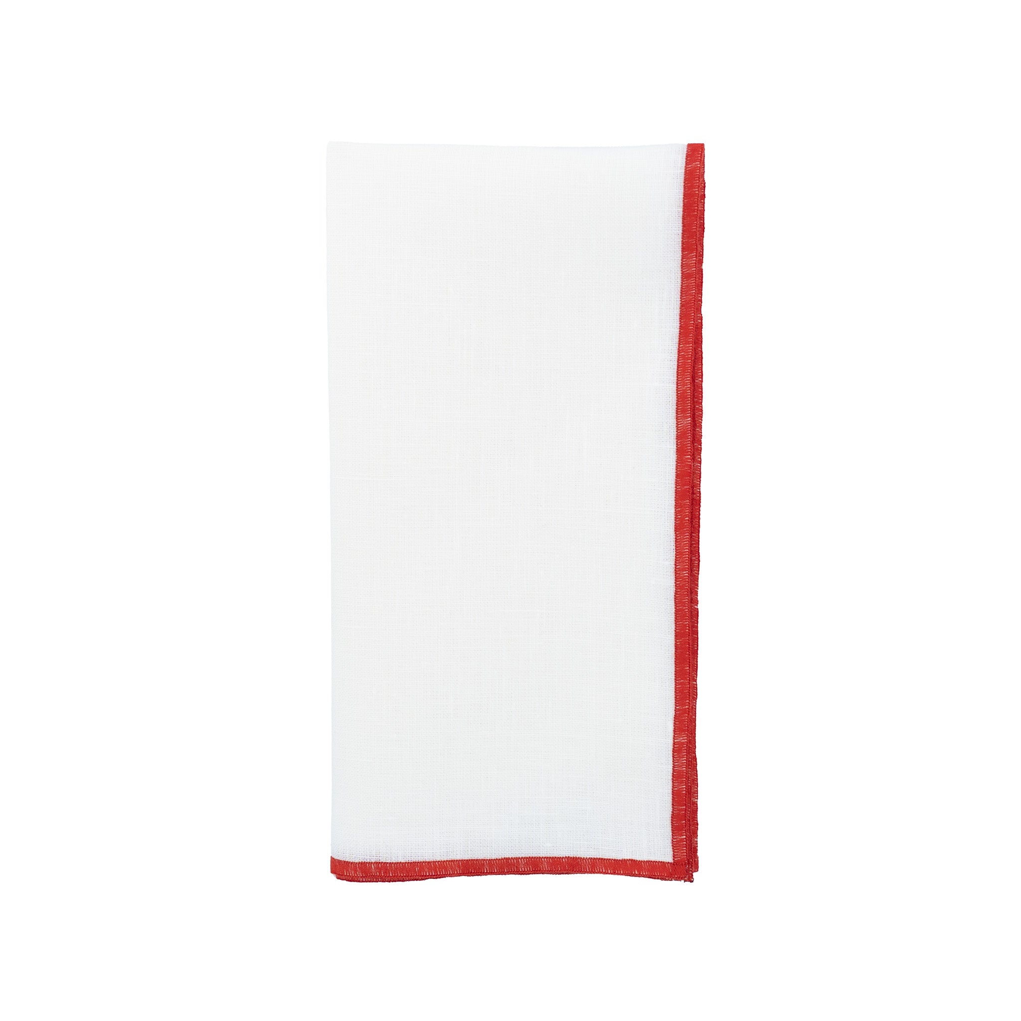 Set of 4 linen napkins, available in 18x18 inches or 20x20 inches, with red stitch edges for a chic dining experience.
