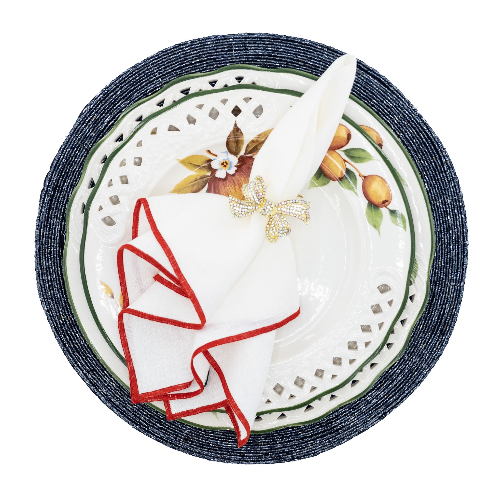 Chouchou Touch handmade linen napkins with red stitch edges, perfect for enhancing both special occasions and everyday meals.