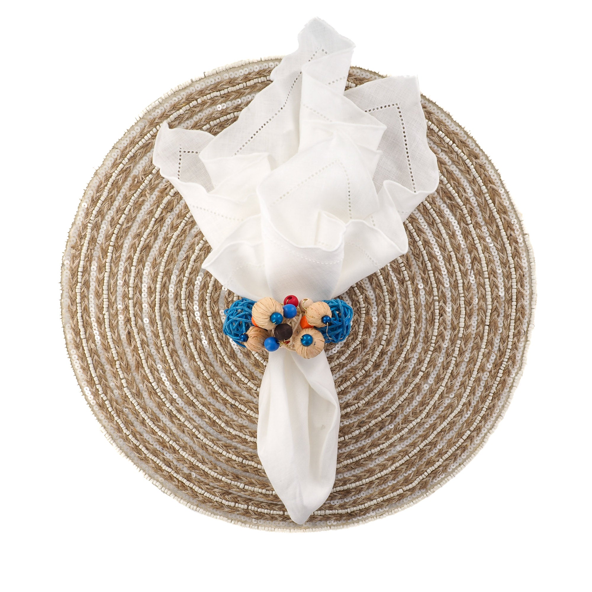 Elegant white linen napkins with ruffle hemstitched edges, designed to elevate everyday dining and special gatherings with timeless table styling by ChouChou Touch.