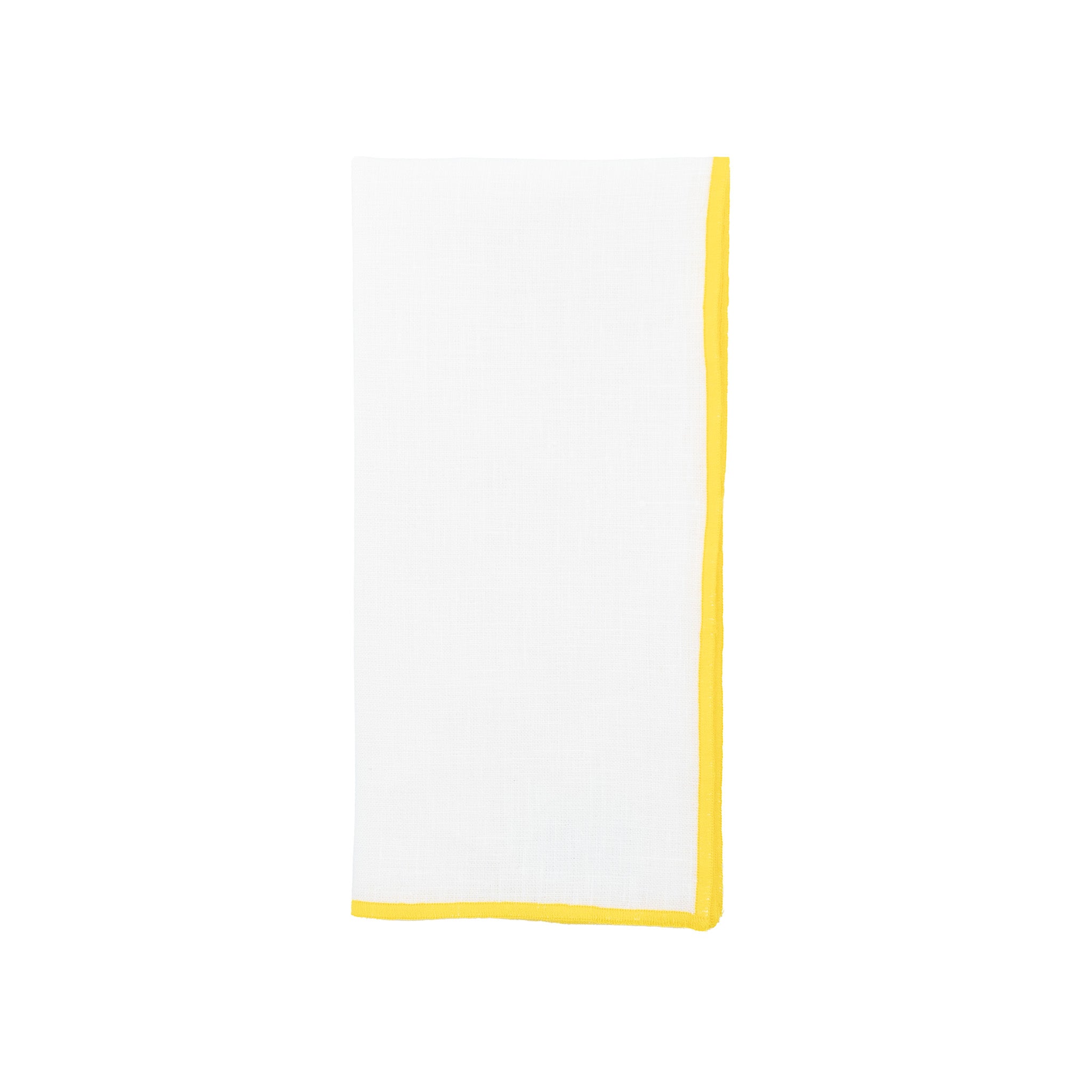 Luxurious linen napkins with yellow stitching, designed to bring a cheerful touch to your tabletops for any occasion.