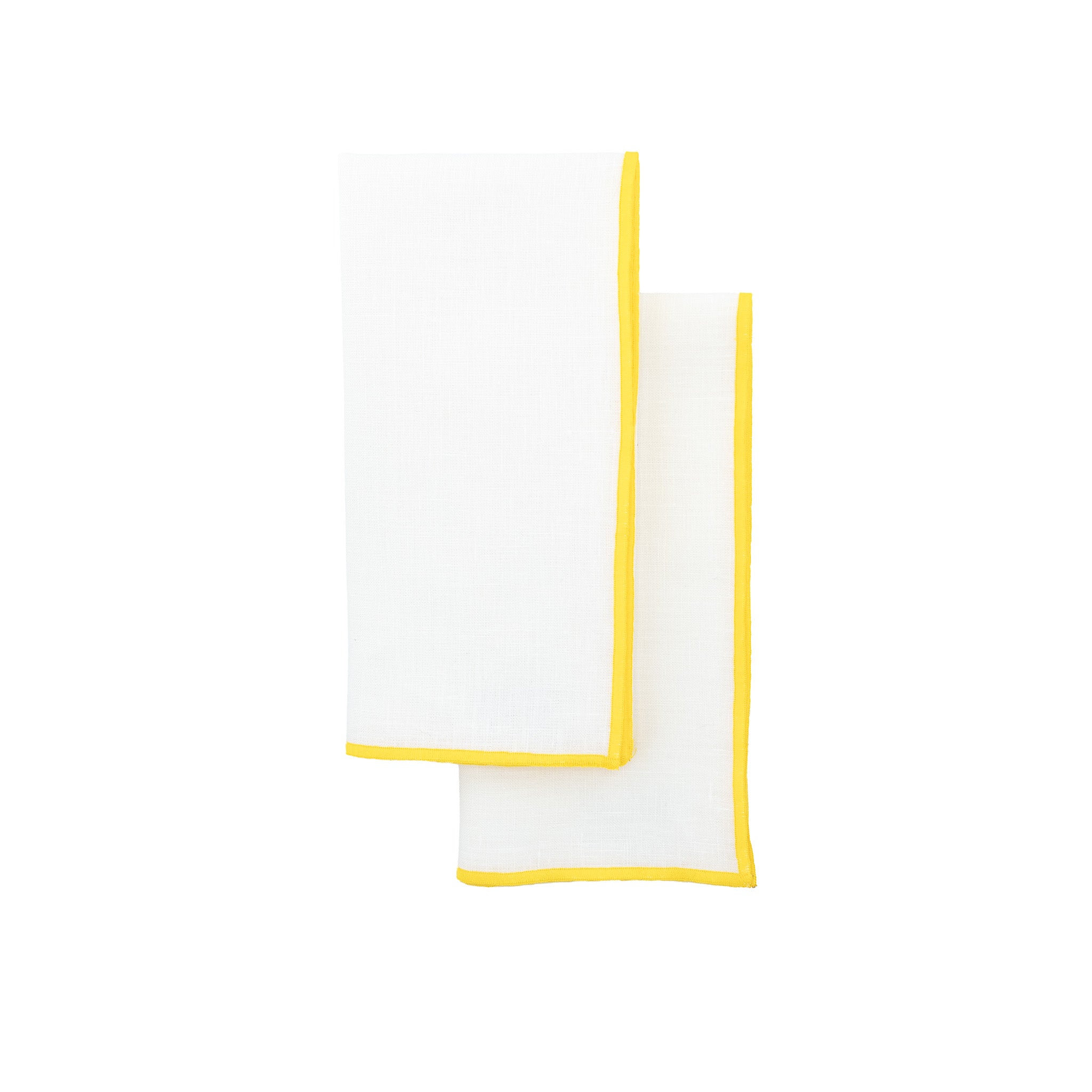 Premium linen napkins featuring elegant yellow stitch edges, ideal for adding a pop of color to your dining decor.