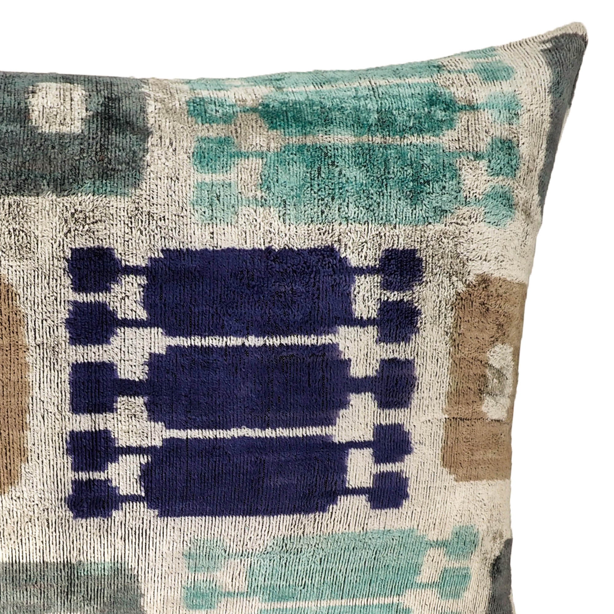Manchester Silk Velvet Ikat Pillow Cover, 16 x 24, a luxurious silk velvet pillow with handwoven Ikat designs, bringing classic artistry to modern decor.