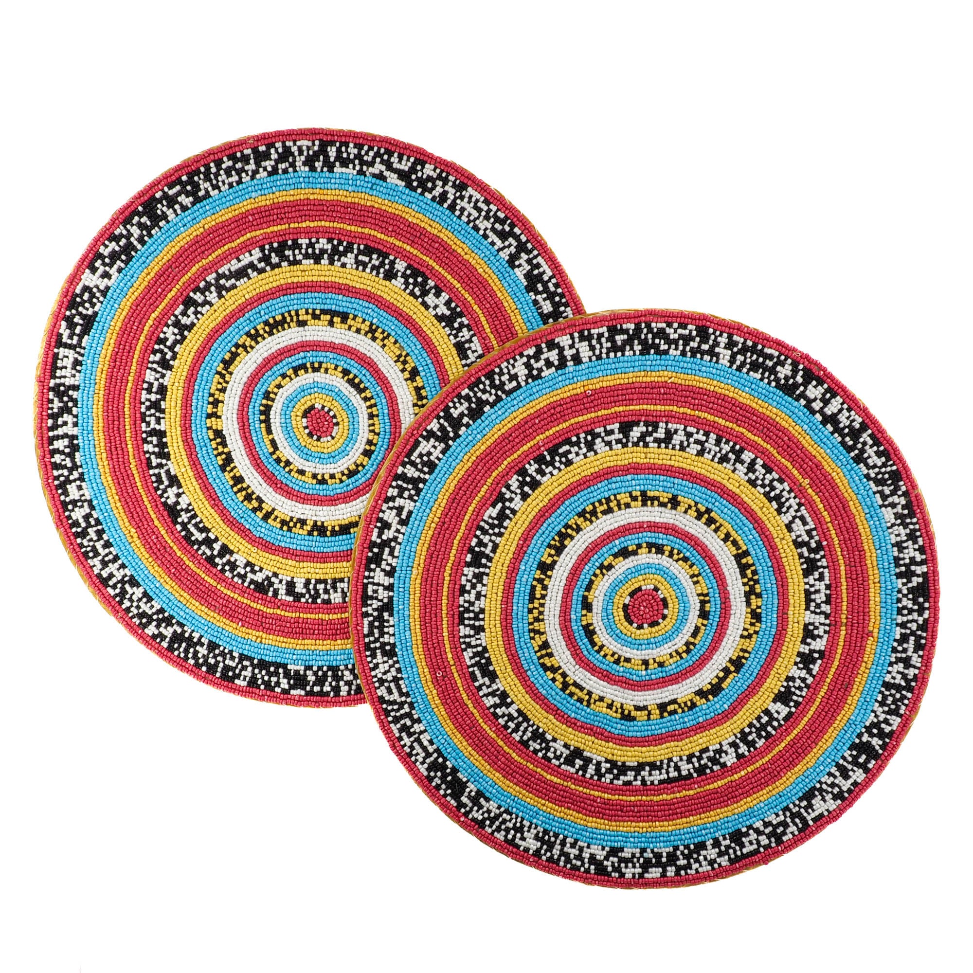 Mandala-themed glass beaded placemats, set of 2, handcrafted with high-quality materials for a durable and stylish dining experience.