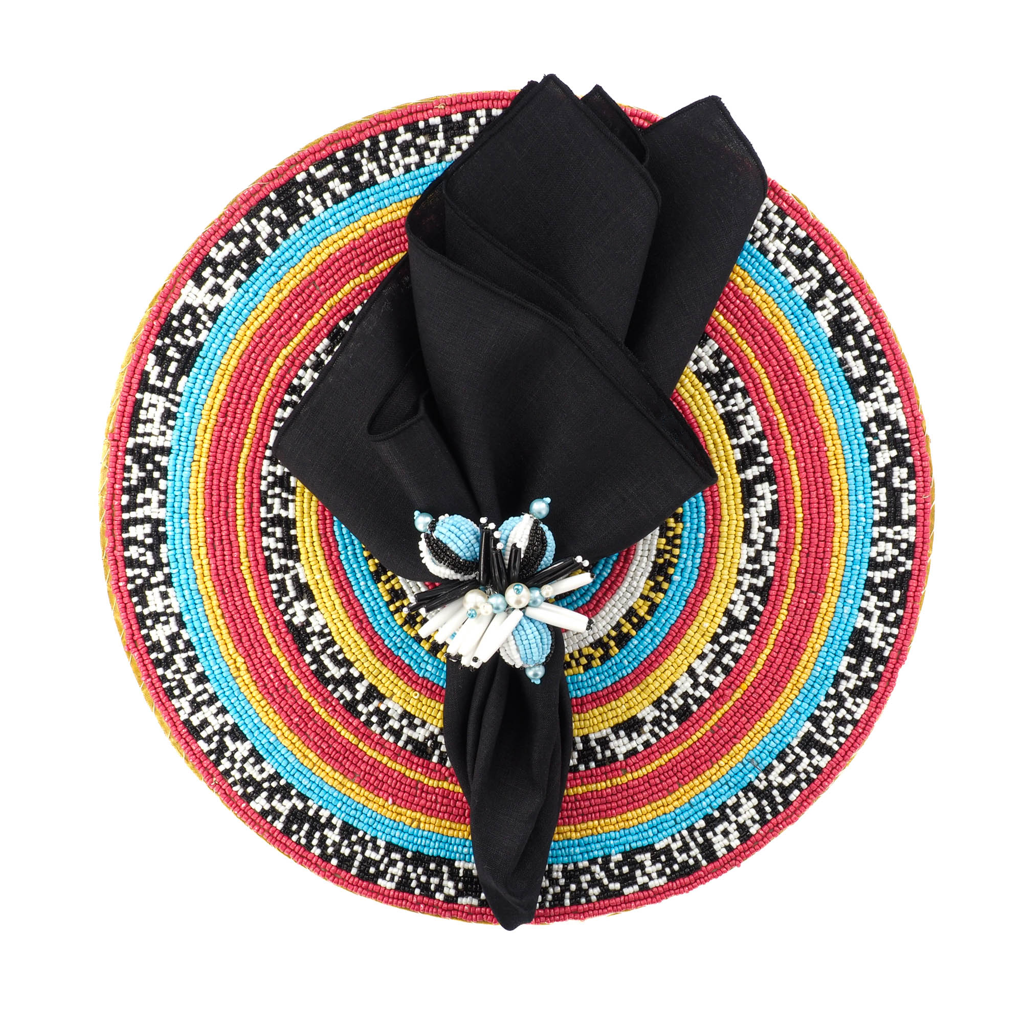 Handmade Mandala placemats, set of 2, with vibrant multicolor glass beads and a luxurious cotton backing for a polished look.