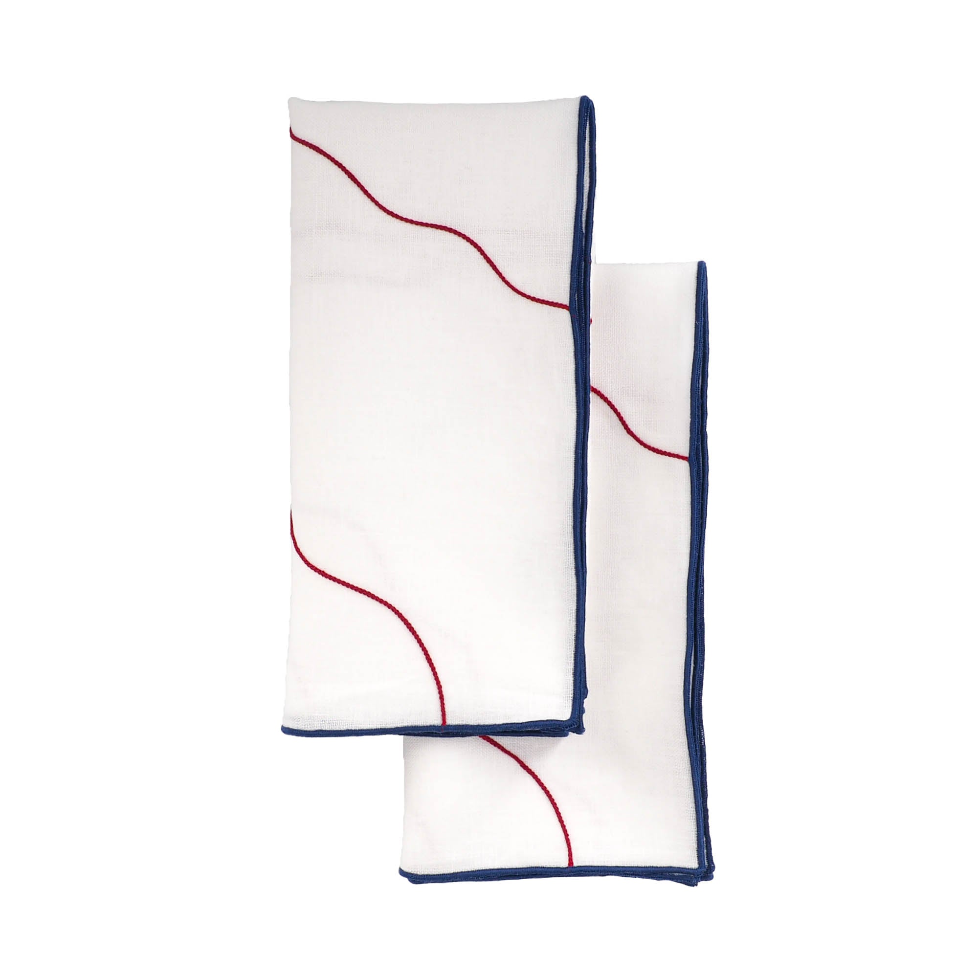 Durable Miami Linen Napkins with blue satin stitch accents, designed to enhance your dining experience with tactile luxury.