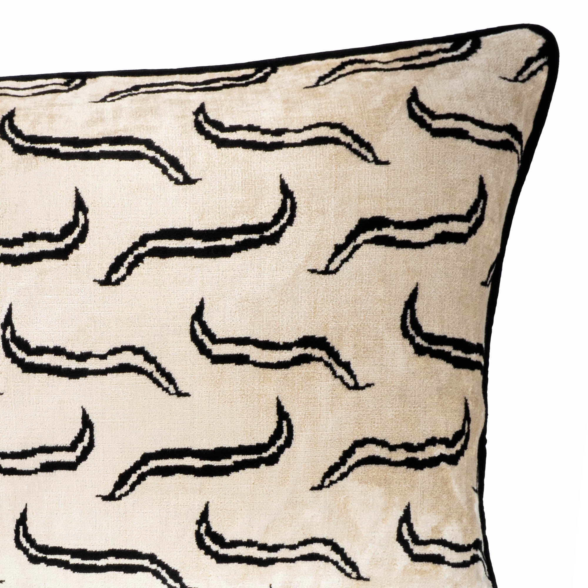 Black and white silk velvet pillow cover, 16" x 24", designed for a sophisticated touch on sofas or couches.
