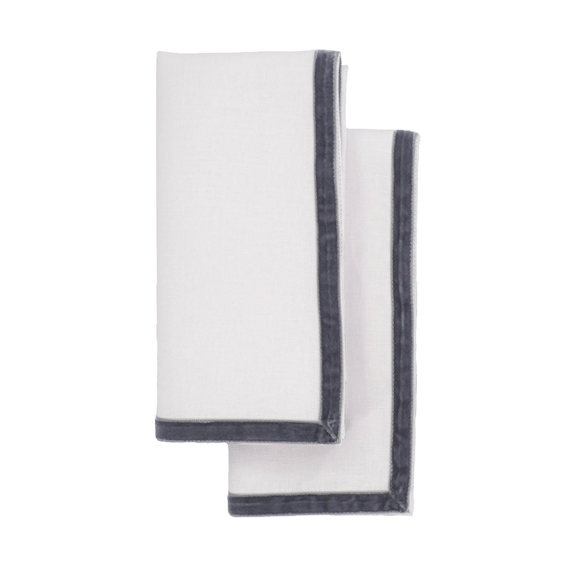 Premium New York linen napkins featuring silver velvet borders, ideal for adding a refined touch to your table.