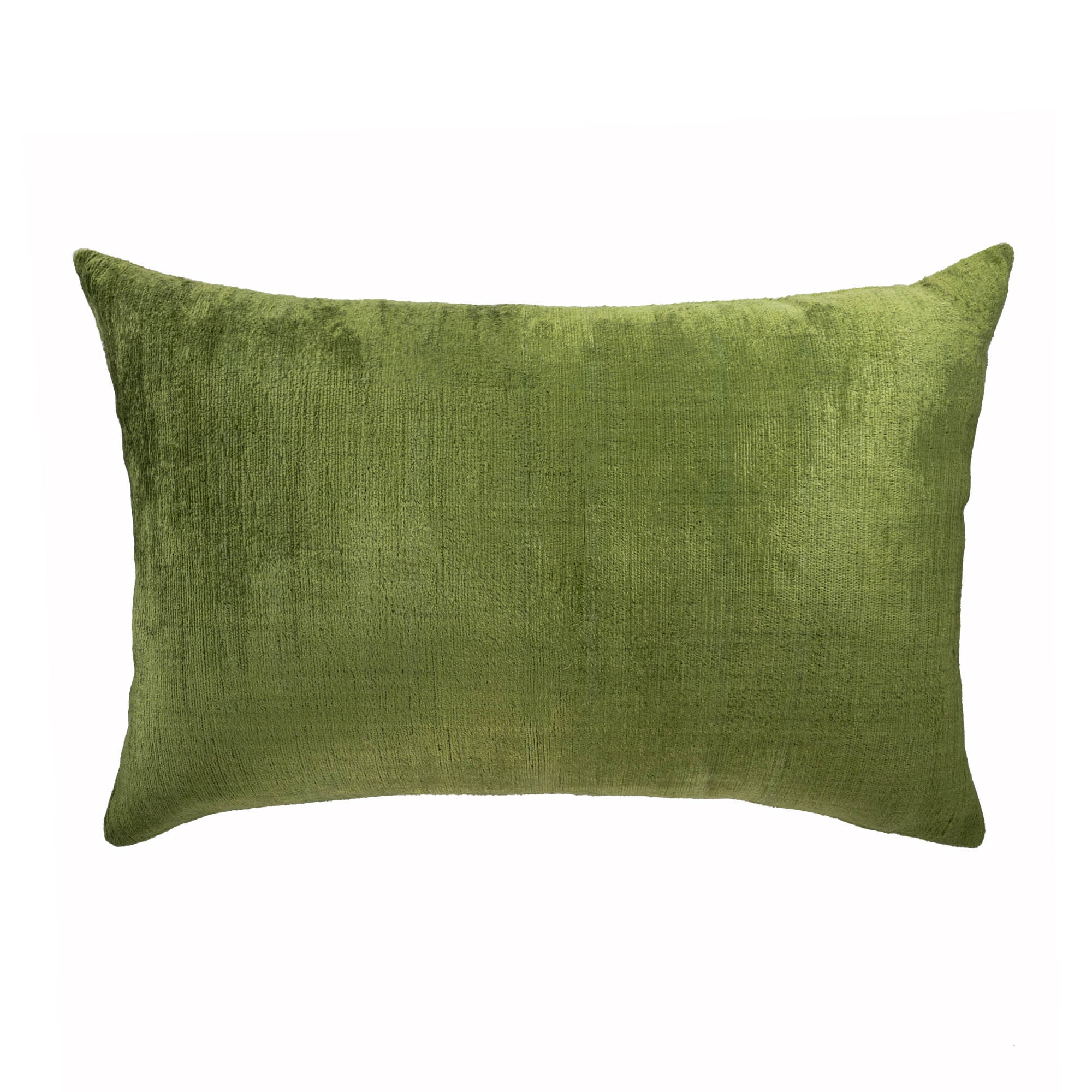 Olive Green Silk Velvet Ikat Pillow Cover by Chouchou Touch, 16x24 inches.