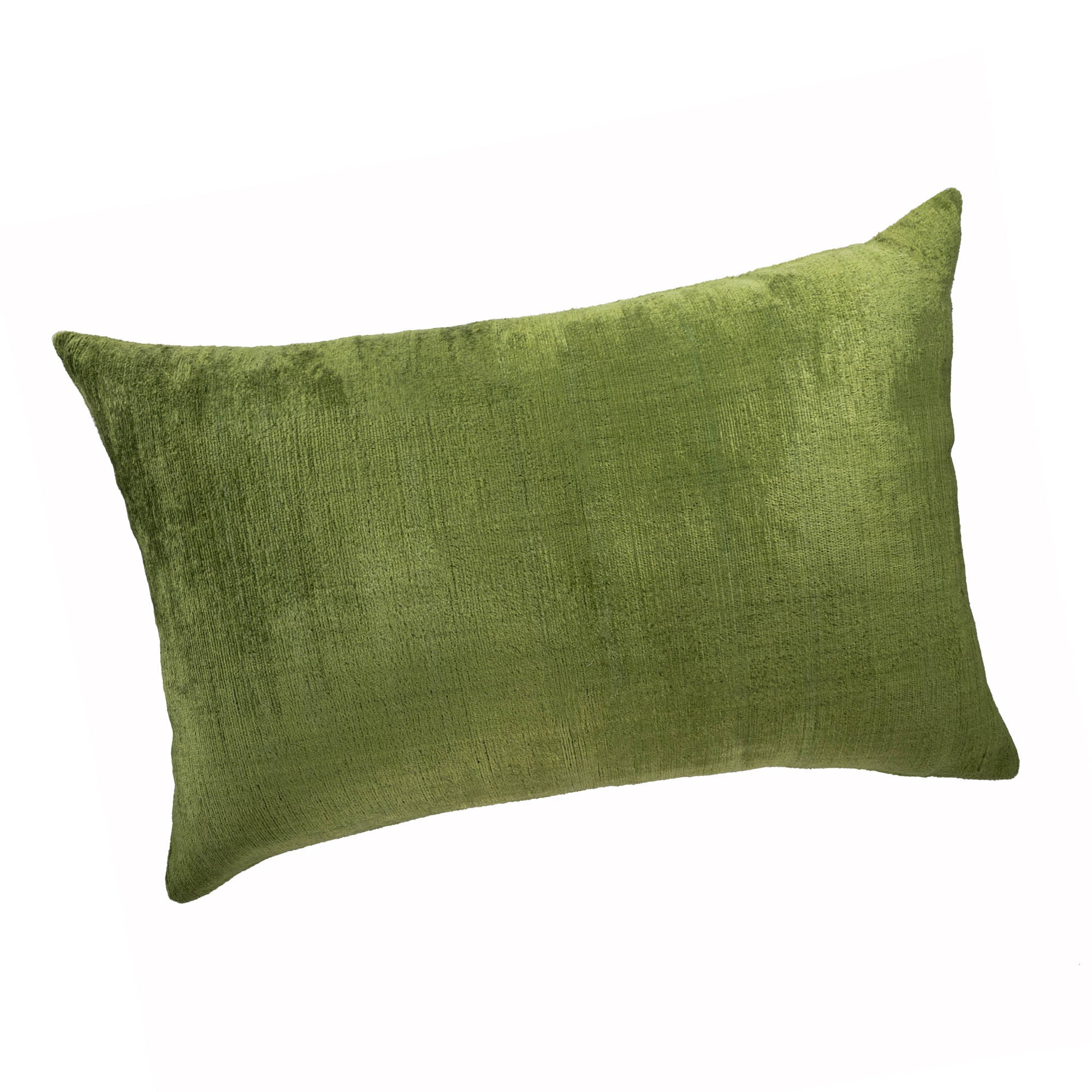 Handcrafted olive green ikat pillow cover made of 100% pure silk velvet.