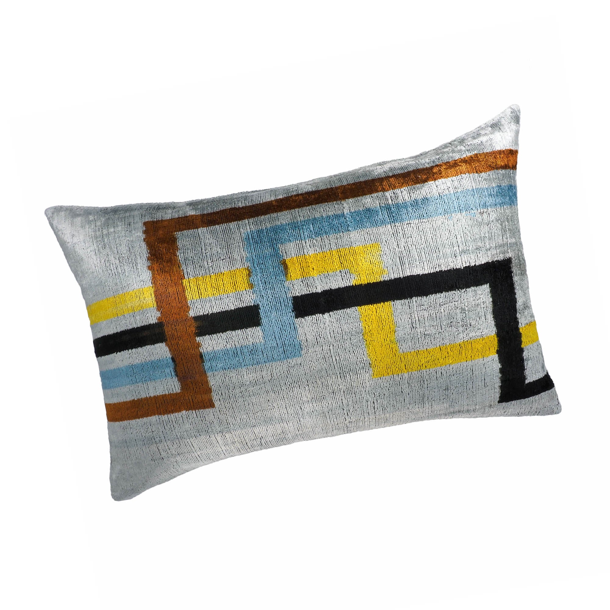 Chouchou Touch Olympia pillow cover featuring bold linear pattern in multicolor silk velvet.