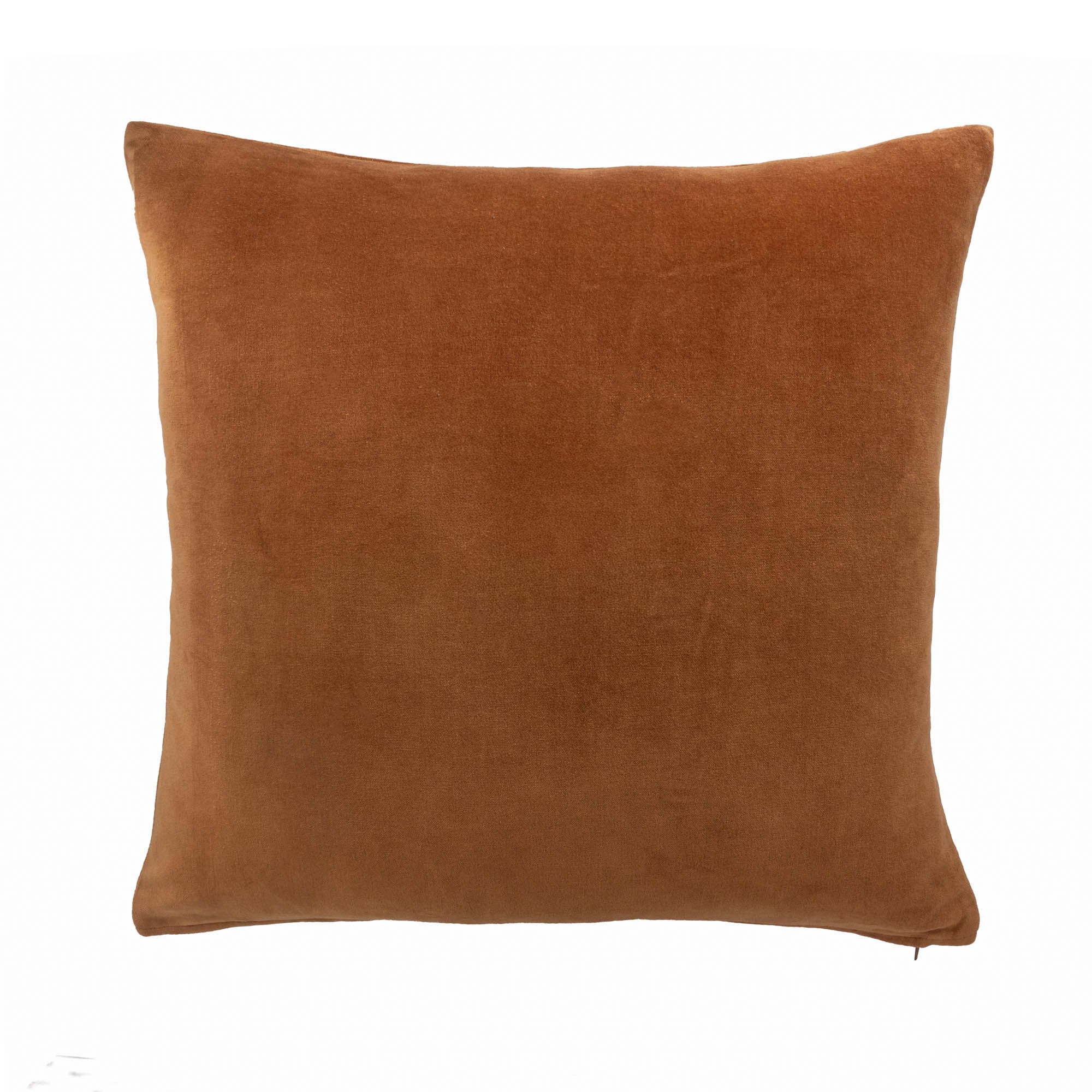 Handcrafted orange velvet cushion cover featuring central bee embroidery in golden thread.