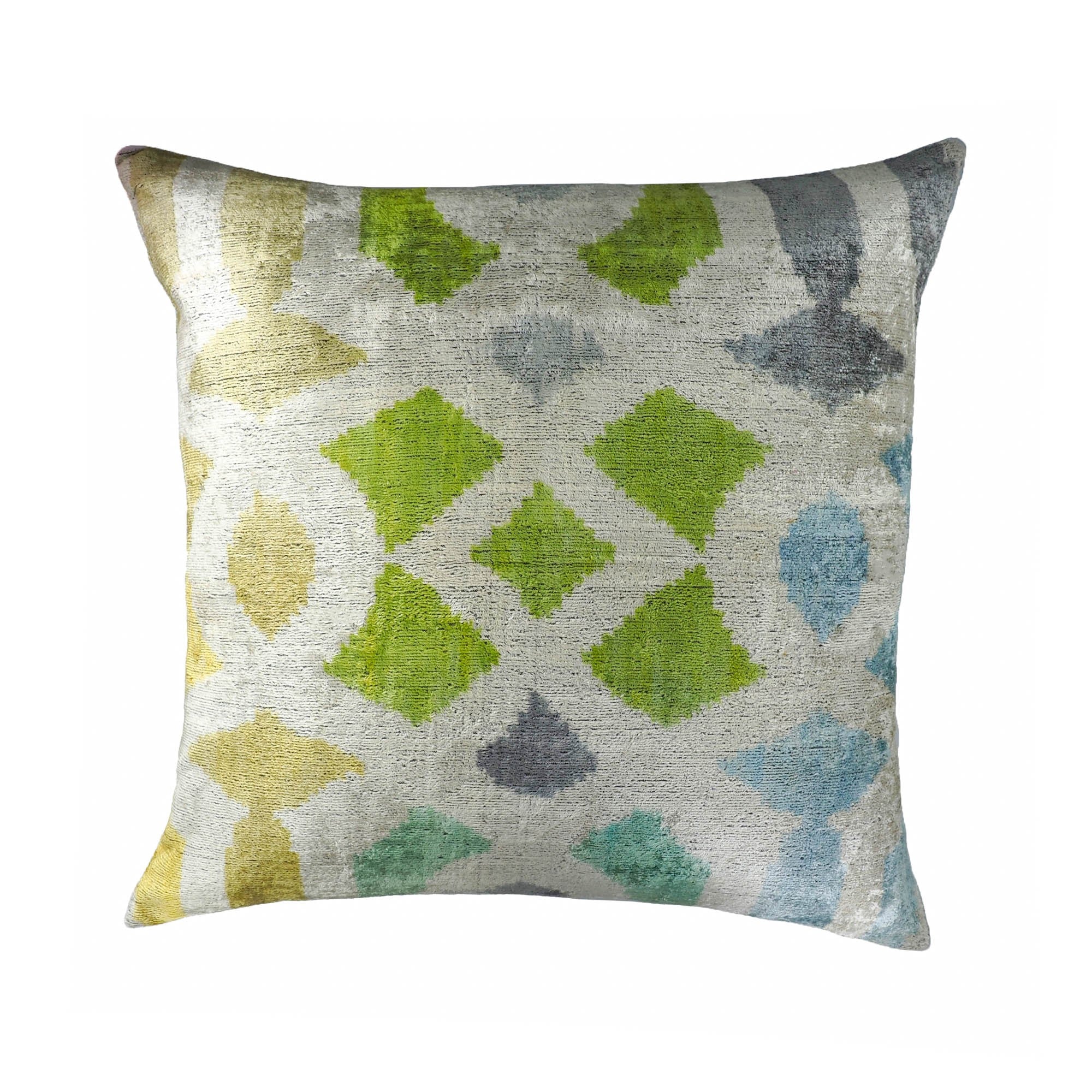 Handwoven Paragon ikat pillow cover in soft silk velvet with abstract diamond shapes, 24x24 by Chouchou Touch