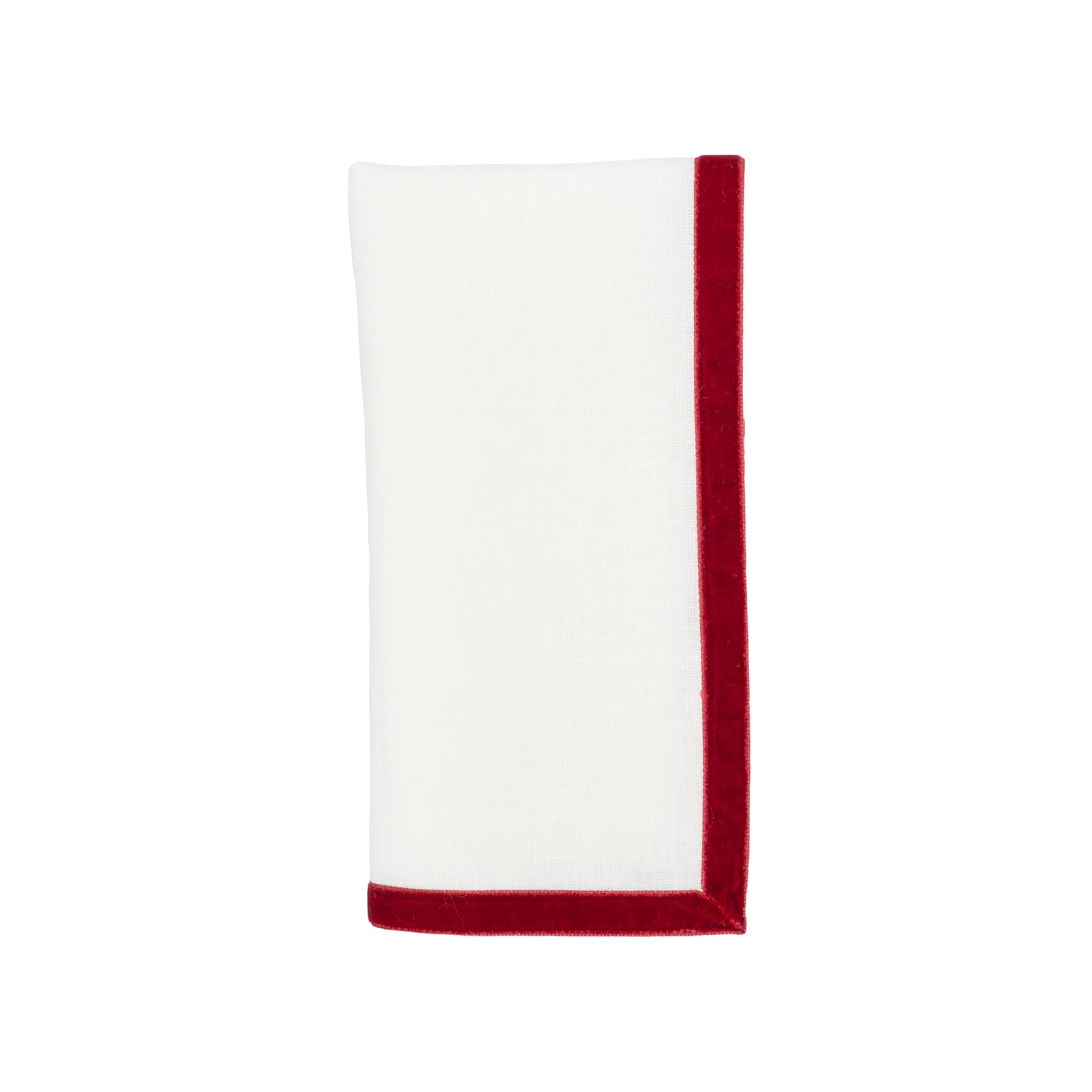Premium Paris linen napkins featuring red velvet borders, perfect for adding a chic touch to your table.