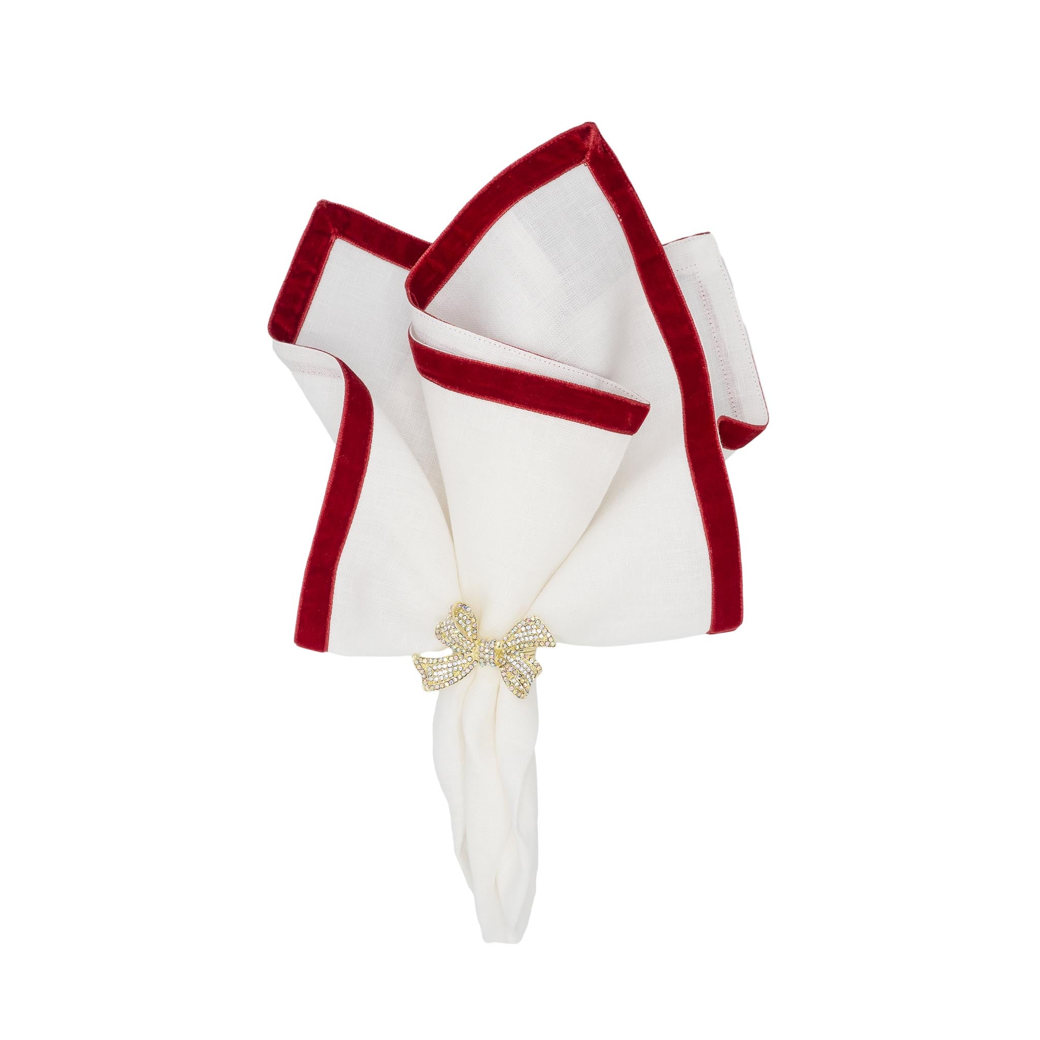 Elegant Paris linen napkins with red velvet borders, handmade from durable linen for lasting quality.
