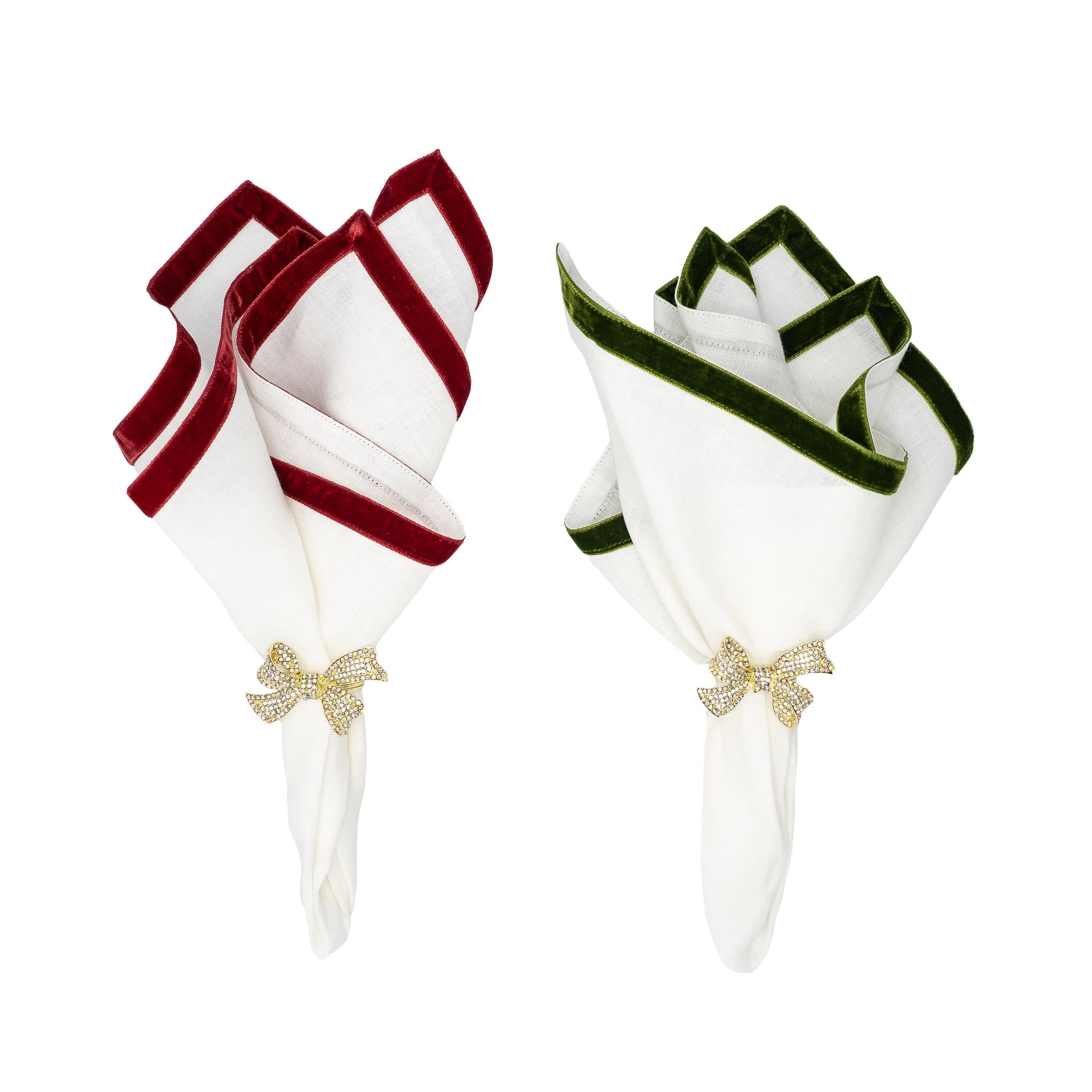 Chouchou Touch Paris linen napkins with red velvet borders, perfect for adding luxury to any dining event.
