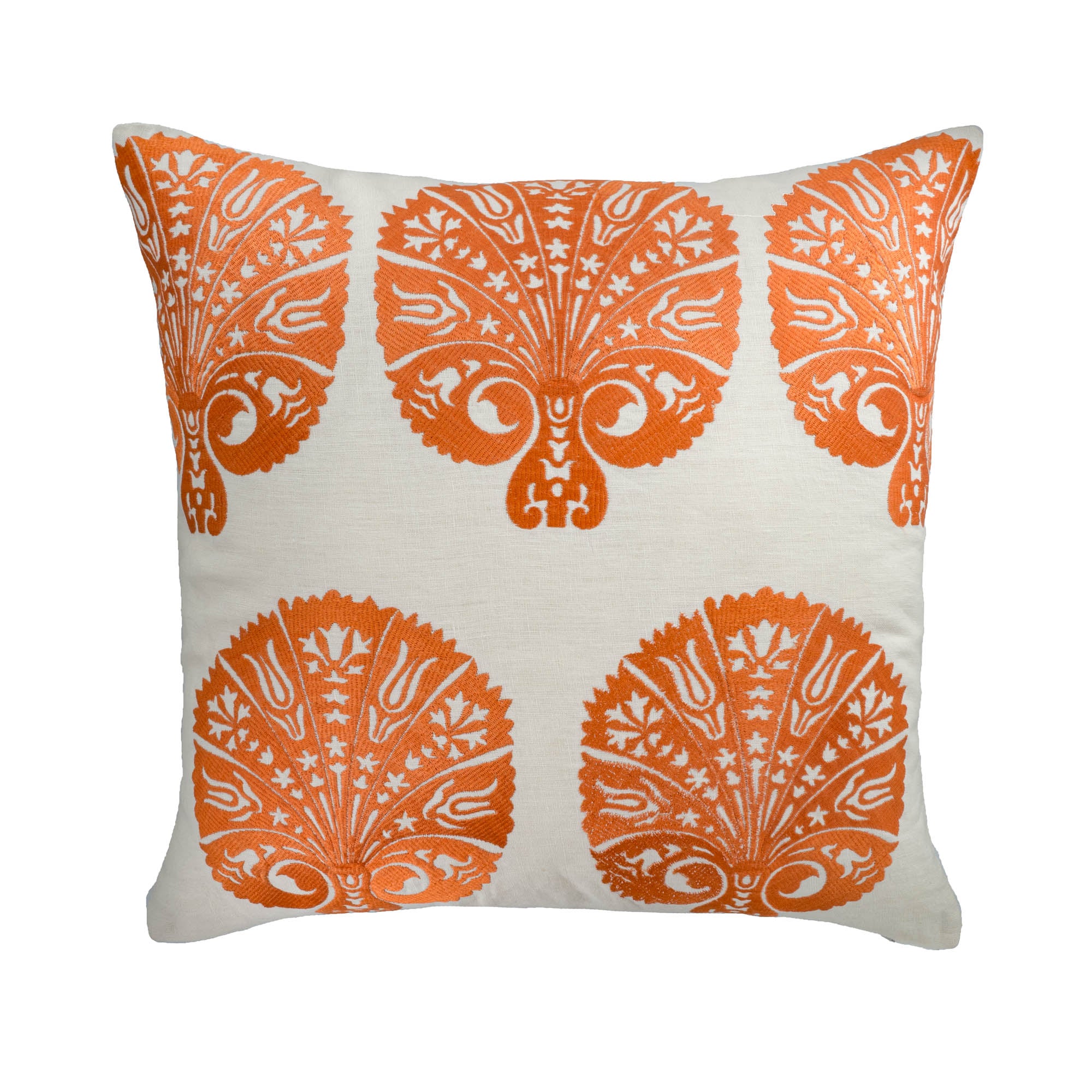 Peacock Silk Embroidered Linen Throw Pillow Cover by Chouchou Touch, 19x19 inches.