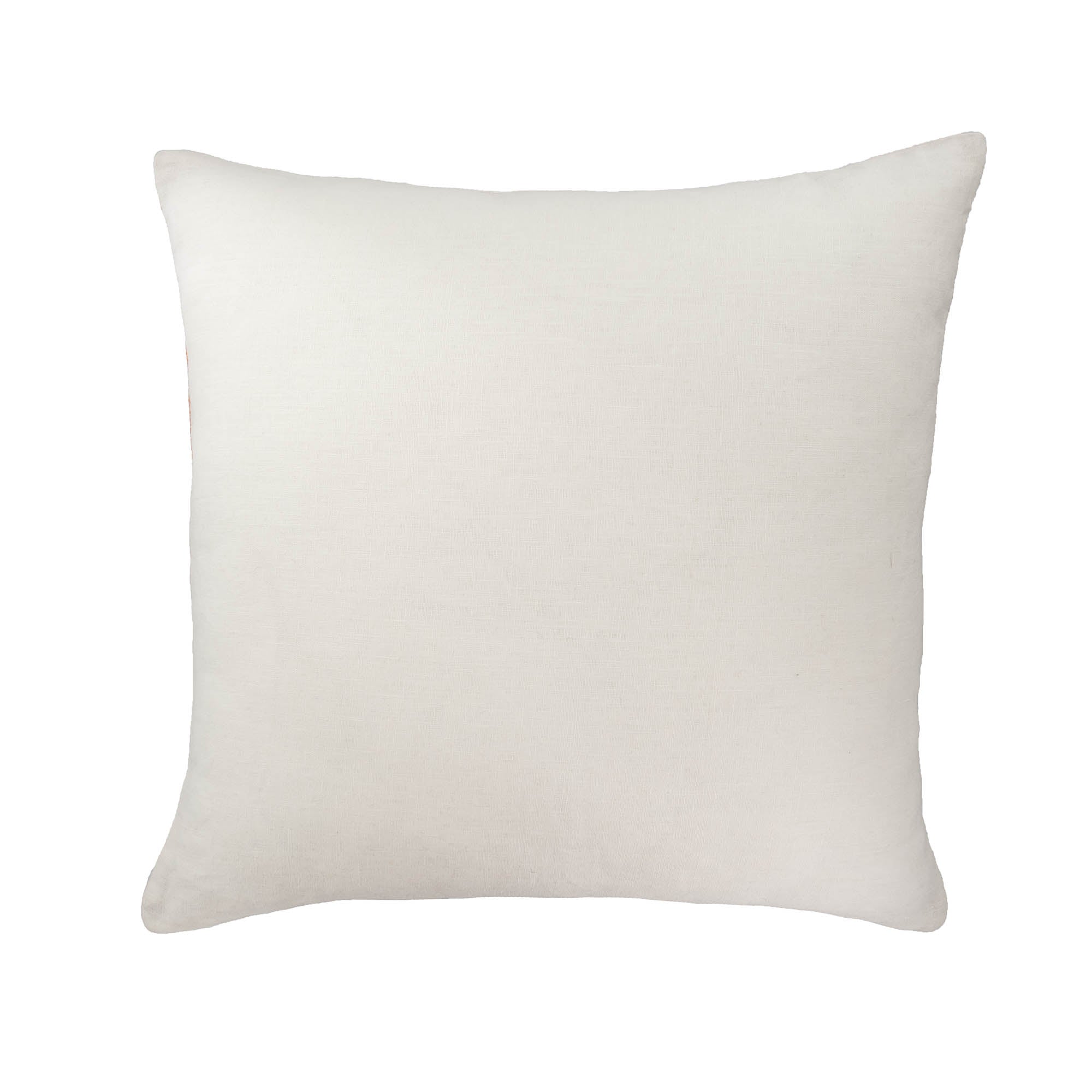 Artisan-made 19 inch linen pillow with stylized peacock design in silk embroidery.