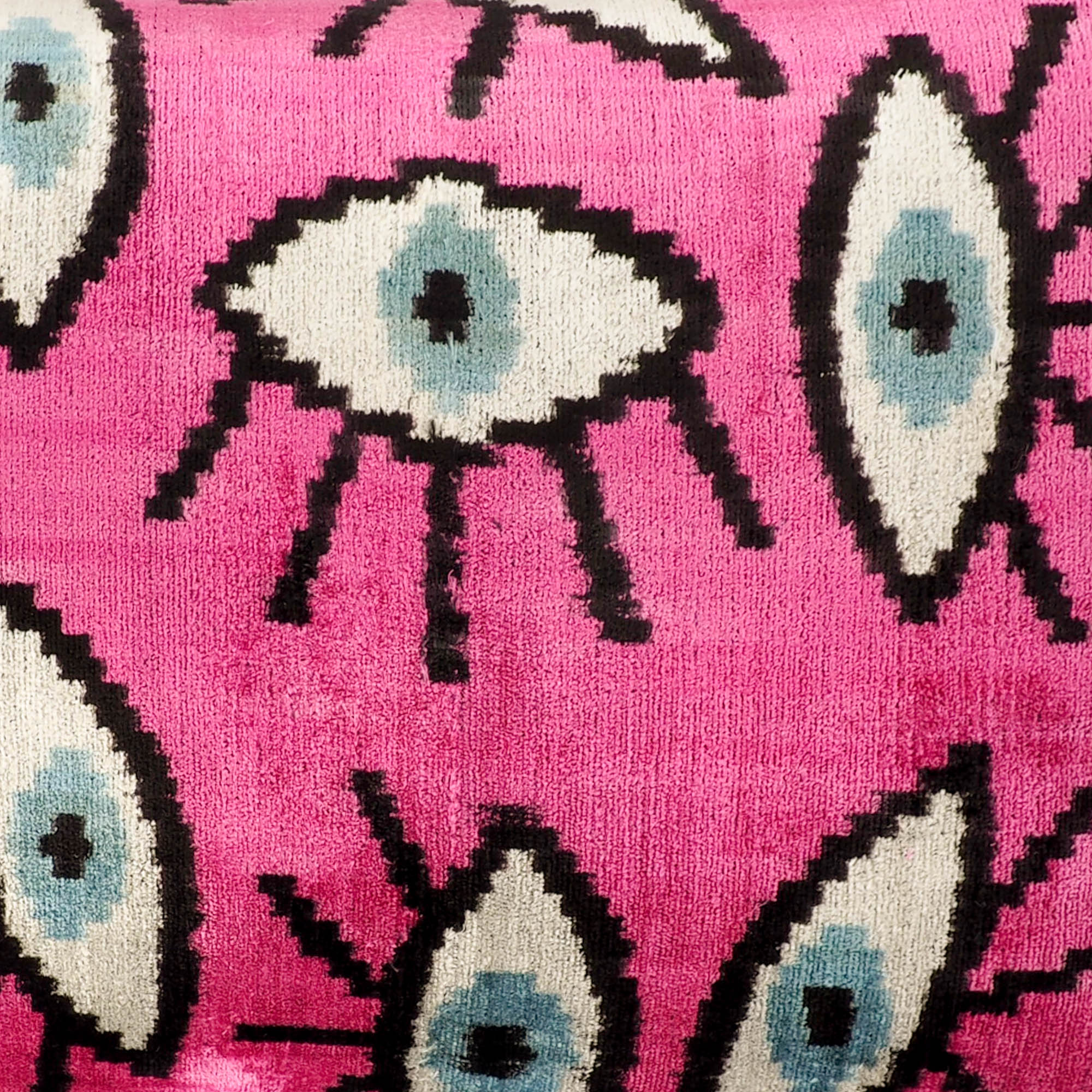 Pink Eyes Silk Velvet Ikat Throw Pillow Cover, 16 x 24, featuring soft pink Ikat designs on silk velvet, bringing a sophisticated and colorful touch to your interior decor.