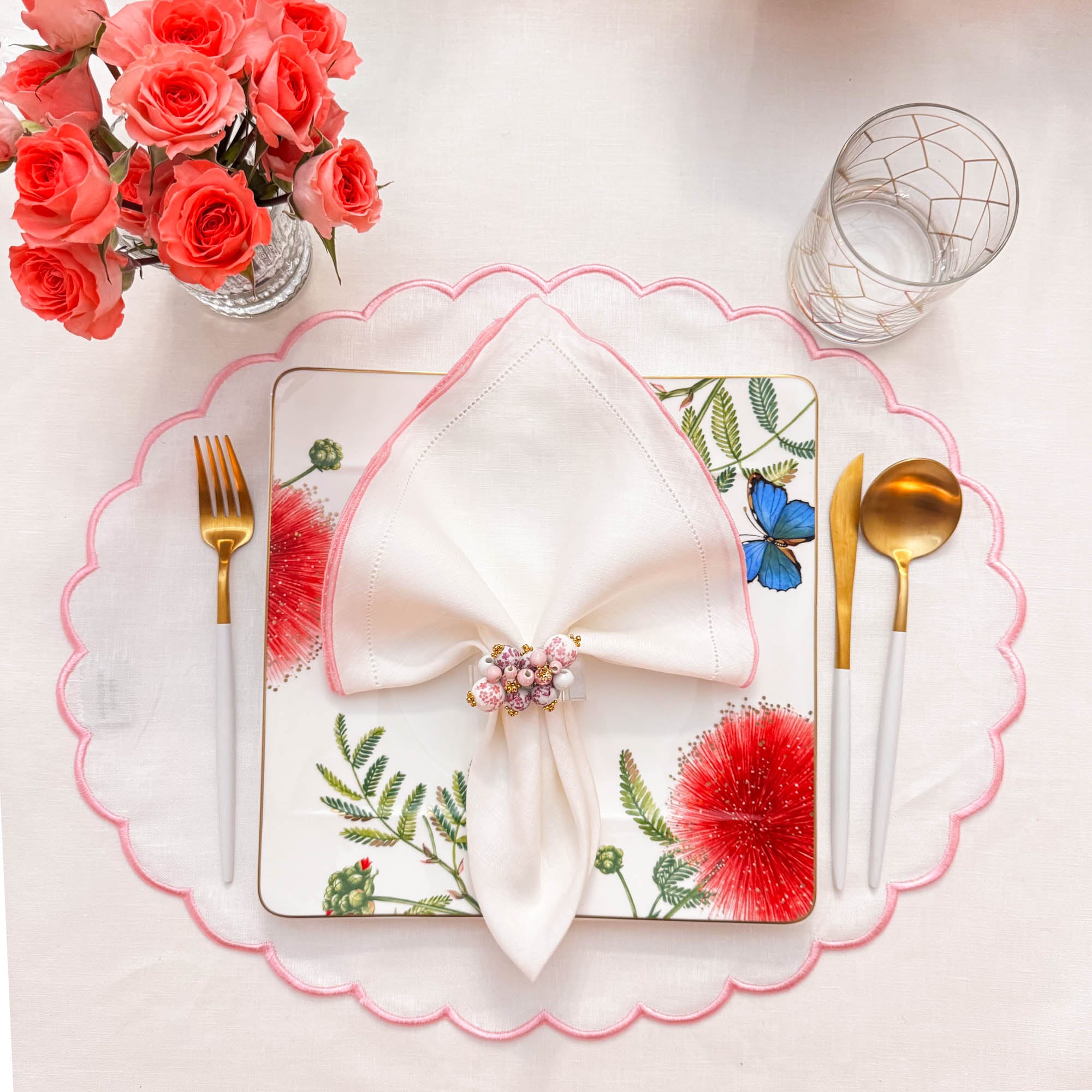 Pink Linen Scalloped Placemats Set of 4