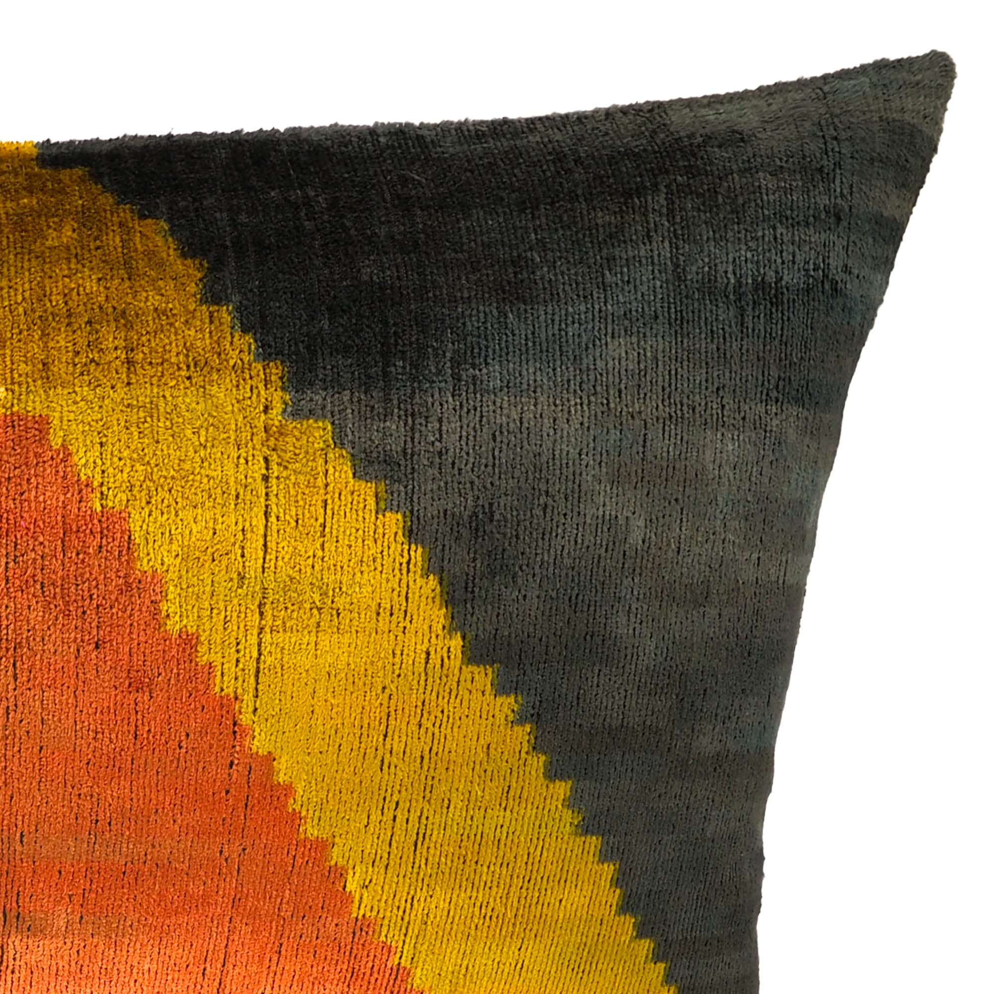 Pyramid Silk Velvet Ikat Throw Pillow Cover, 16 x 24, featuring bold geometric designs in rich silk velvet, perfect for adding texture and elegance to your living room.