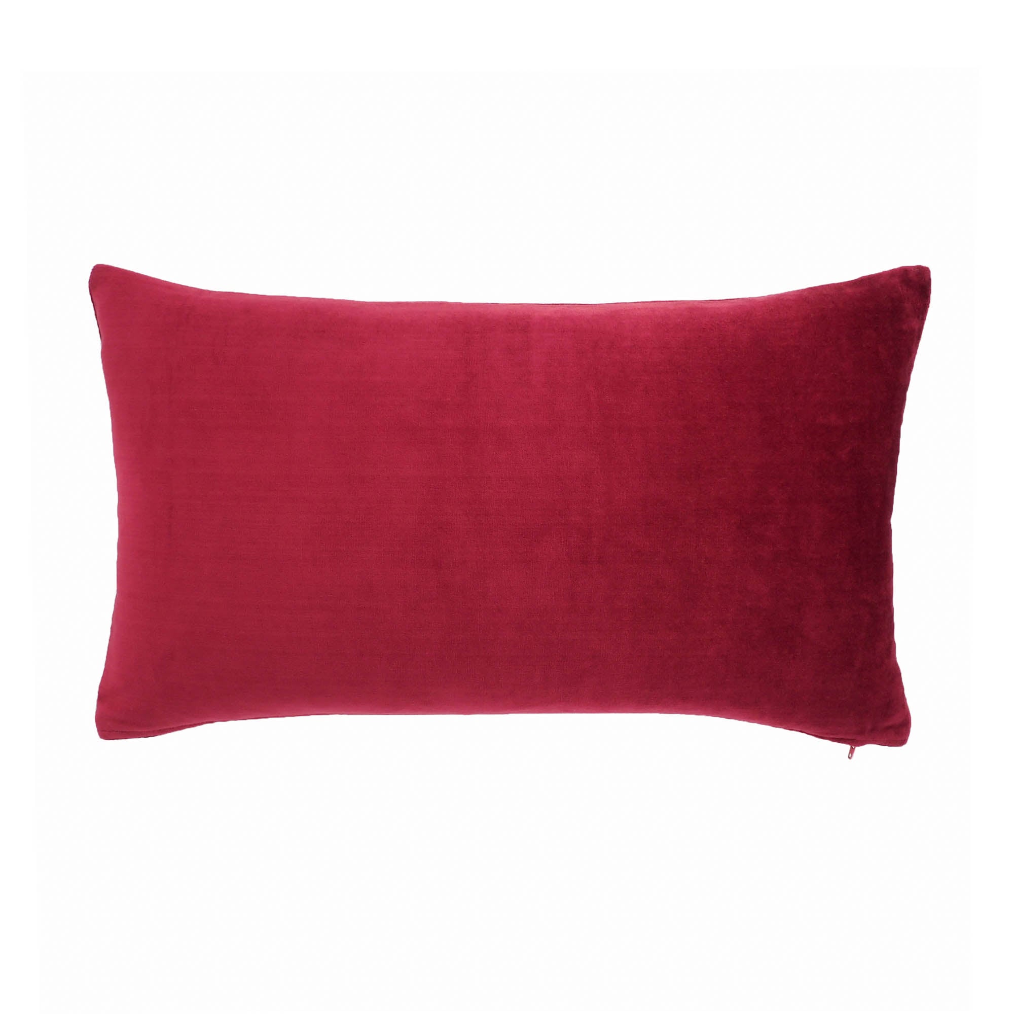 Elegant rectangular red cushion cover with gold embroidered gecko detail in top corner.