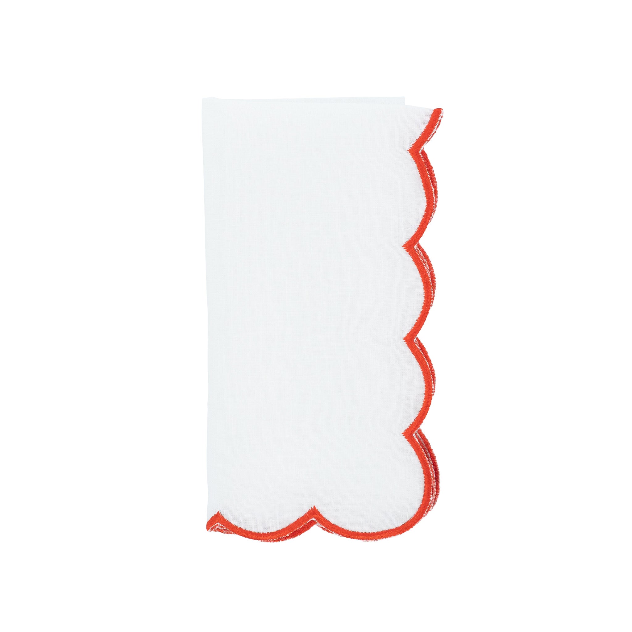 Luxurious red scalloped linen napkins designed to bring a bold and stylish touch to your tabletops.