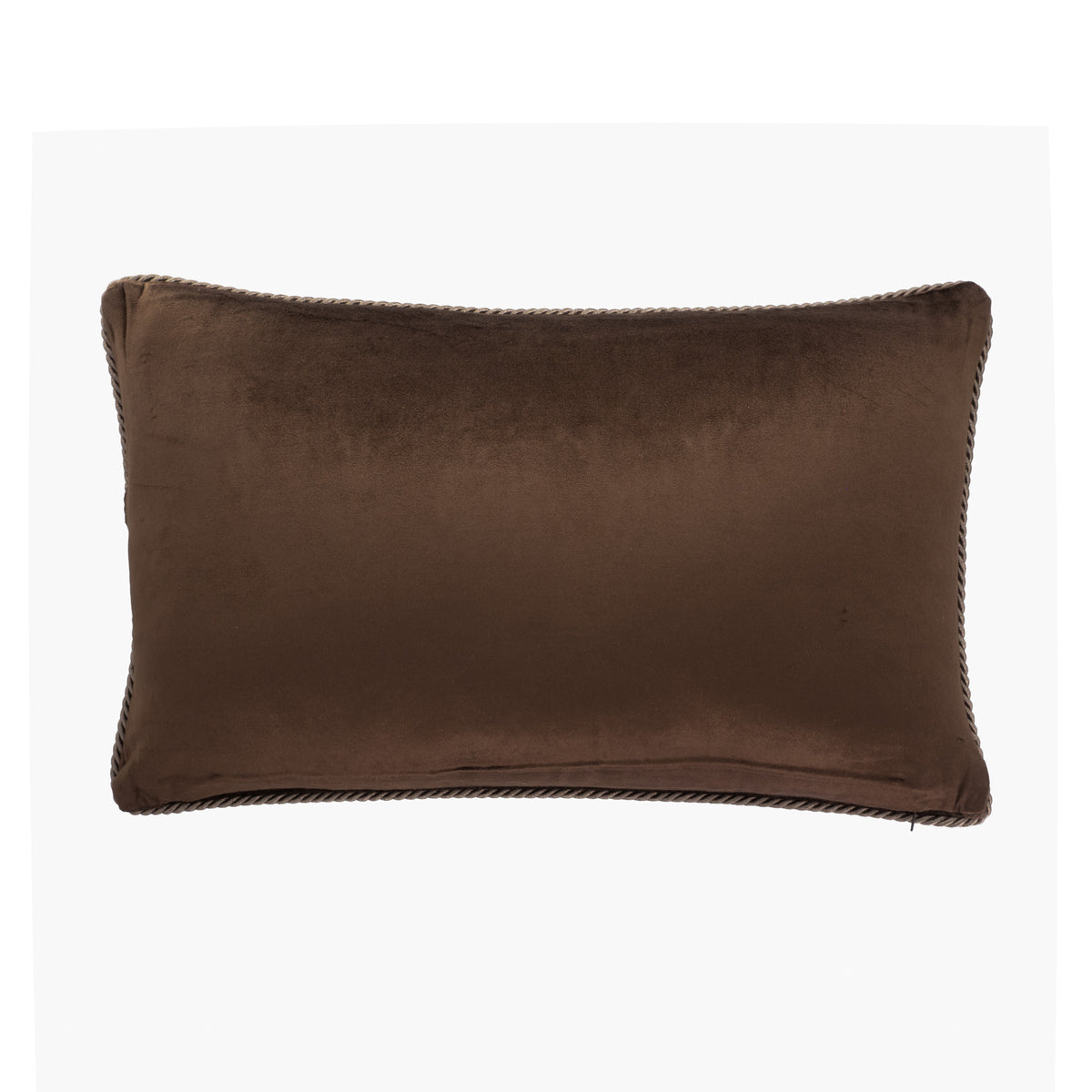Back view of the Regina brown silk velvet pillow cover, showing the plain velvet fabric and twisted cord trim.