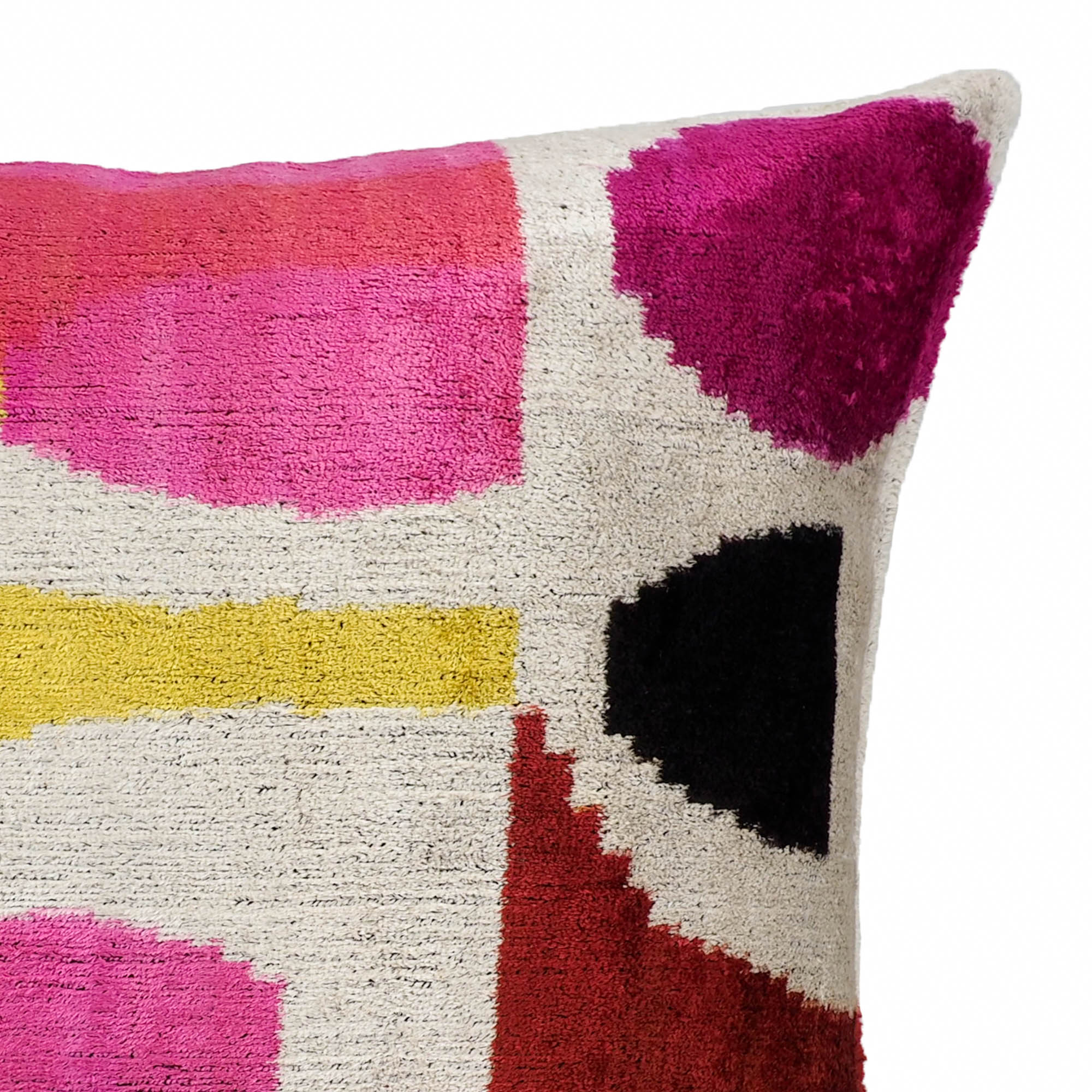 Chouchou Touch Rio Rio Silk Velvet Ikat Pillow Cover, 20 x 20, featuring handwoven Ikat patterns in rich, bold colors, perfect for brightening up any room.