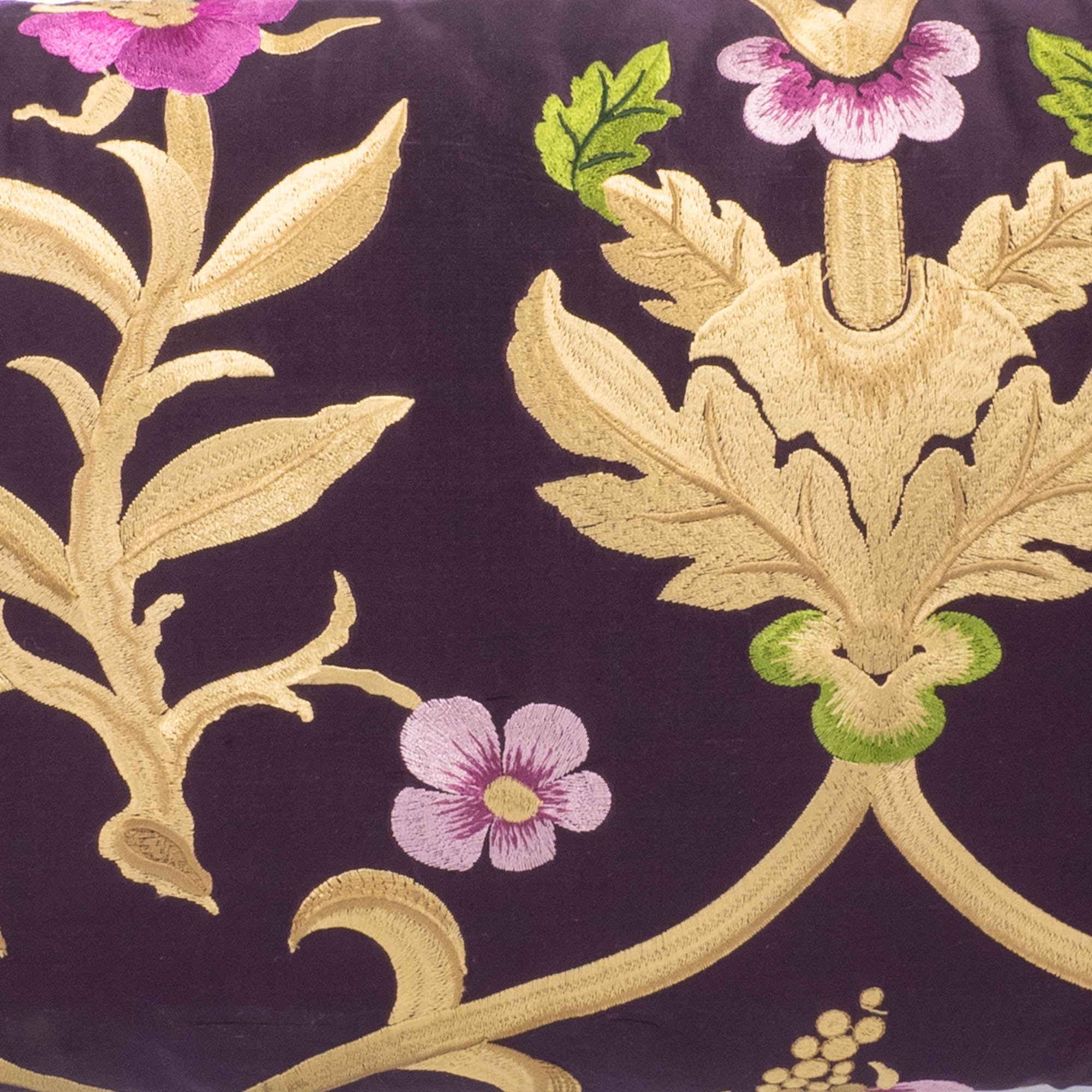 Chouchou Touch 12" x 20" Throw Pillow Cover, hand-embroidered floral motifs on satin and cotton fabric for a luxurious home accent.