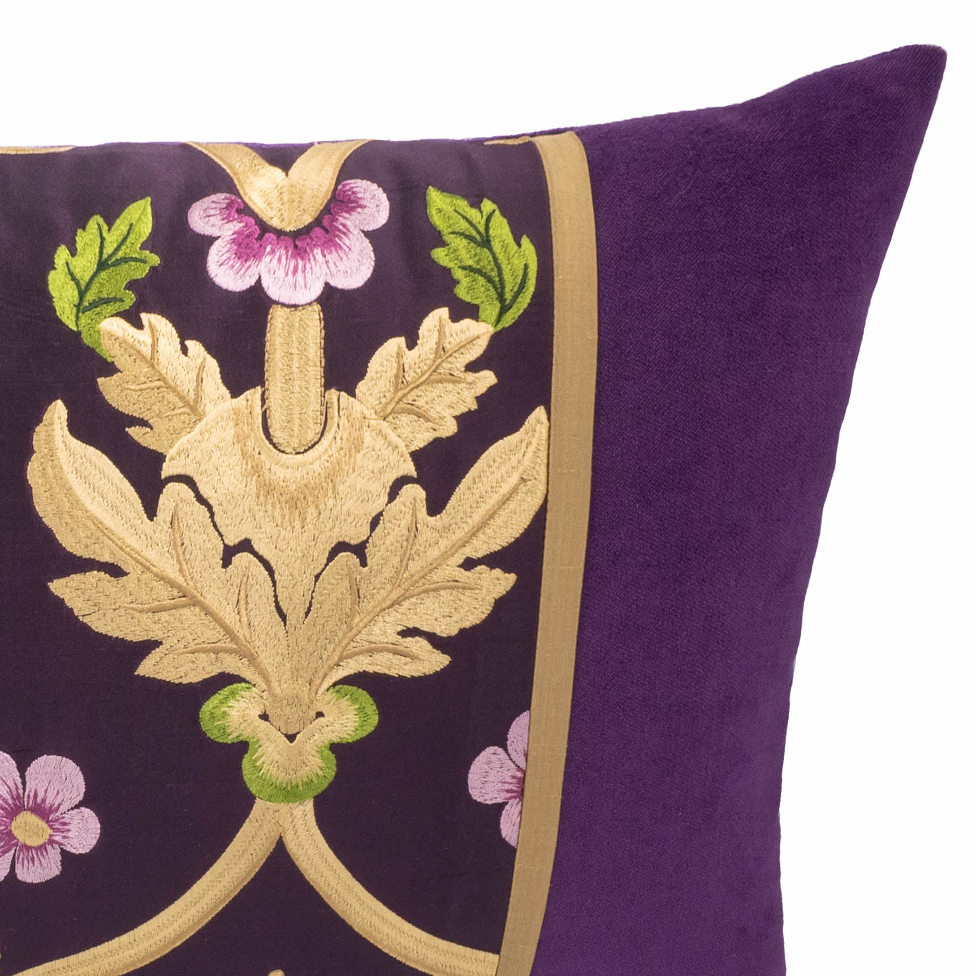 Royal Throw Pillow Cover, 12" x 20", featuring hand-embroidered flowers, ideal for elevating the sophistication of any space.