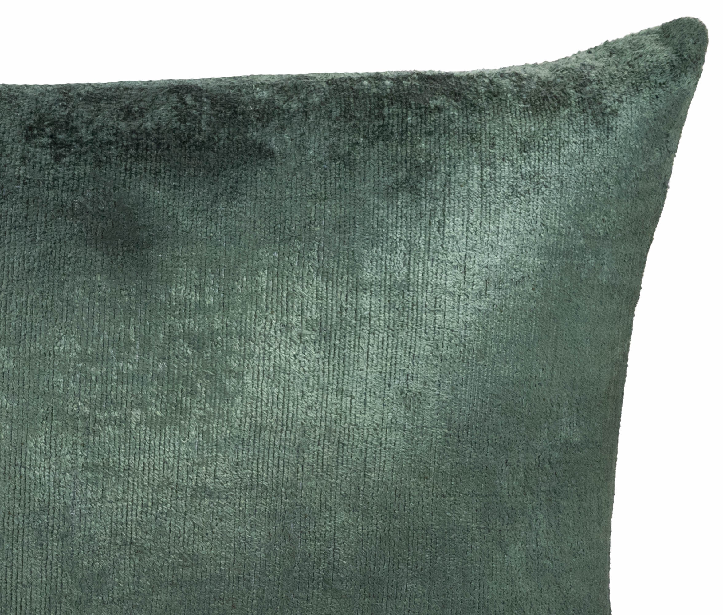 Rectangular silk velvet throw pillow in calming sage green with subtle ikat design.