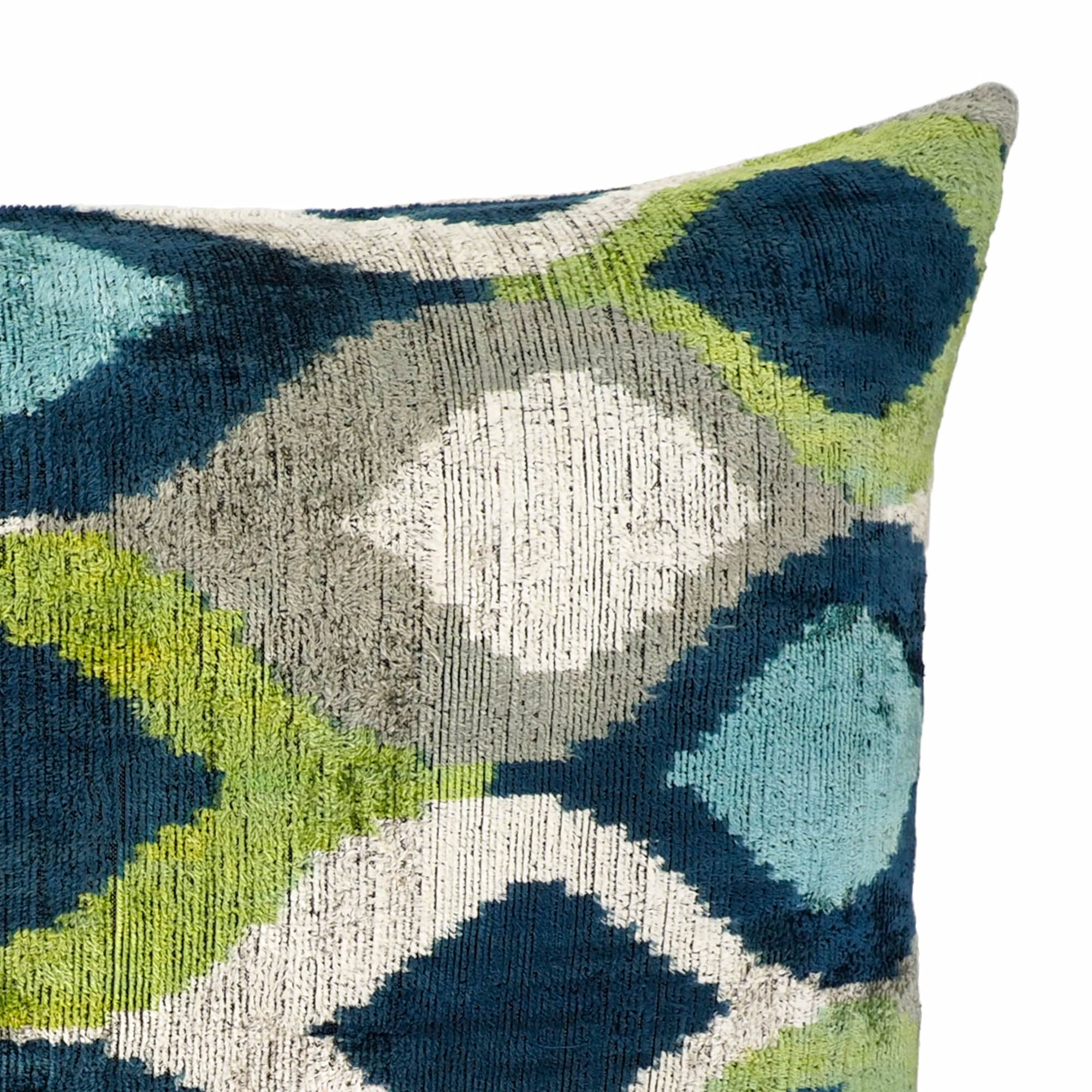 Sherwood Silk Velvet Ikat Throw Pillow, 16 x 24, with rich Sherwood-inspired colors and timeless Ikat pattern, perfect for adding elegance to any room.