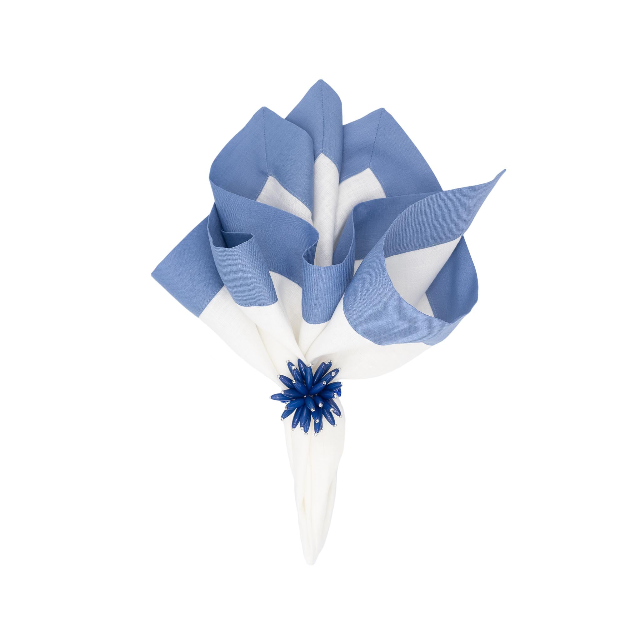 Chouchou Touch handmade sky linen napkins with blue borders, perfect for fancy parties and everyday dining.