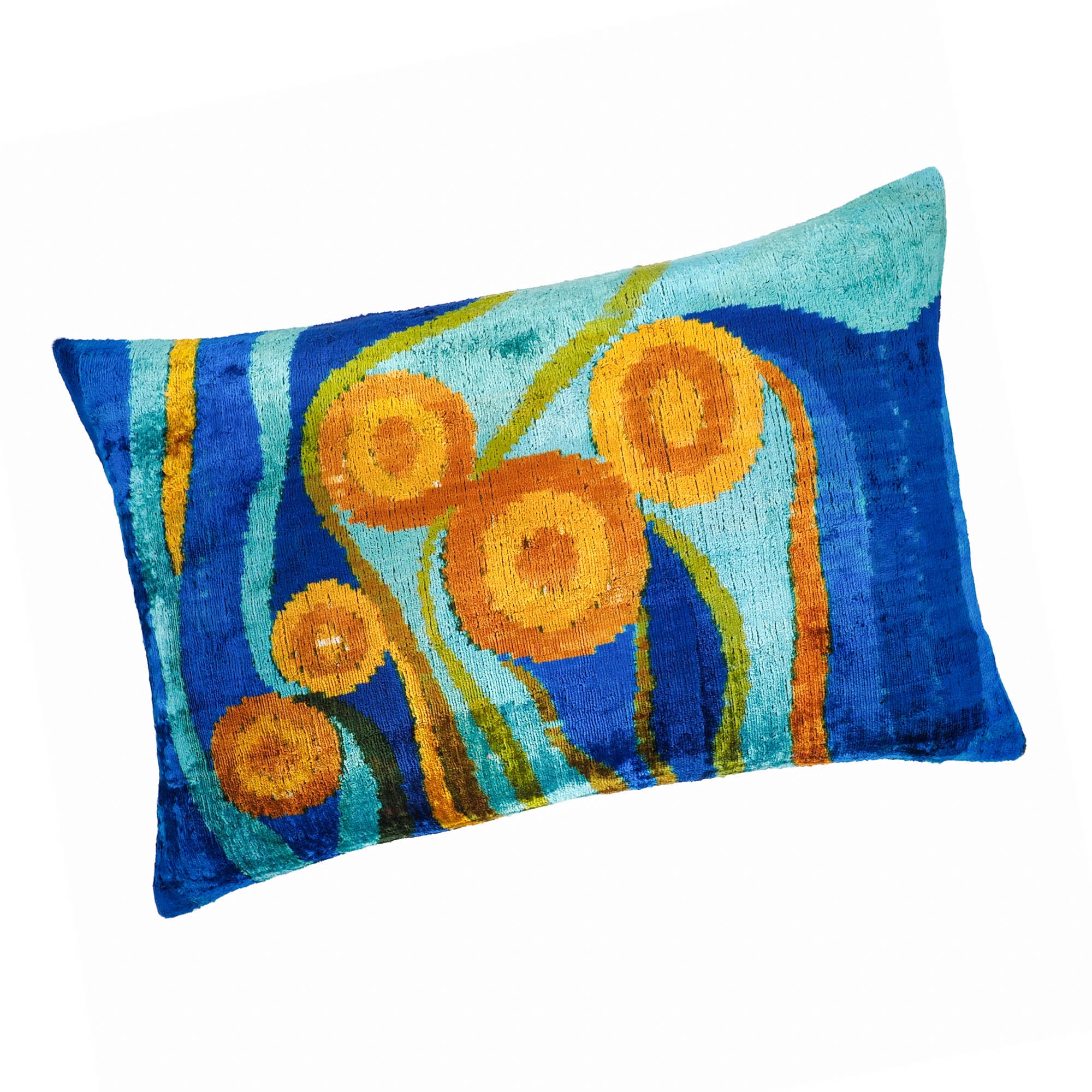 Star Night Silk Velvet Ikat Throw Pillow Cover, 16 x 24, featuring celestial designs woven into pure silk velvet for a sophisticated, otherworldly look.