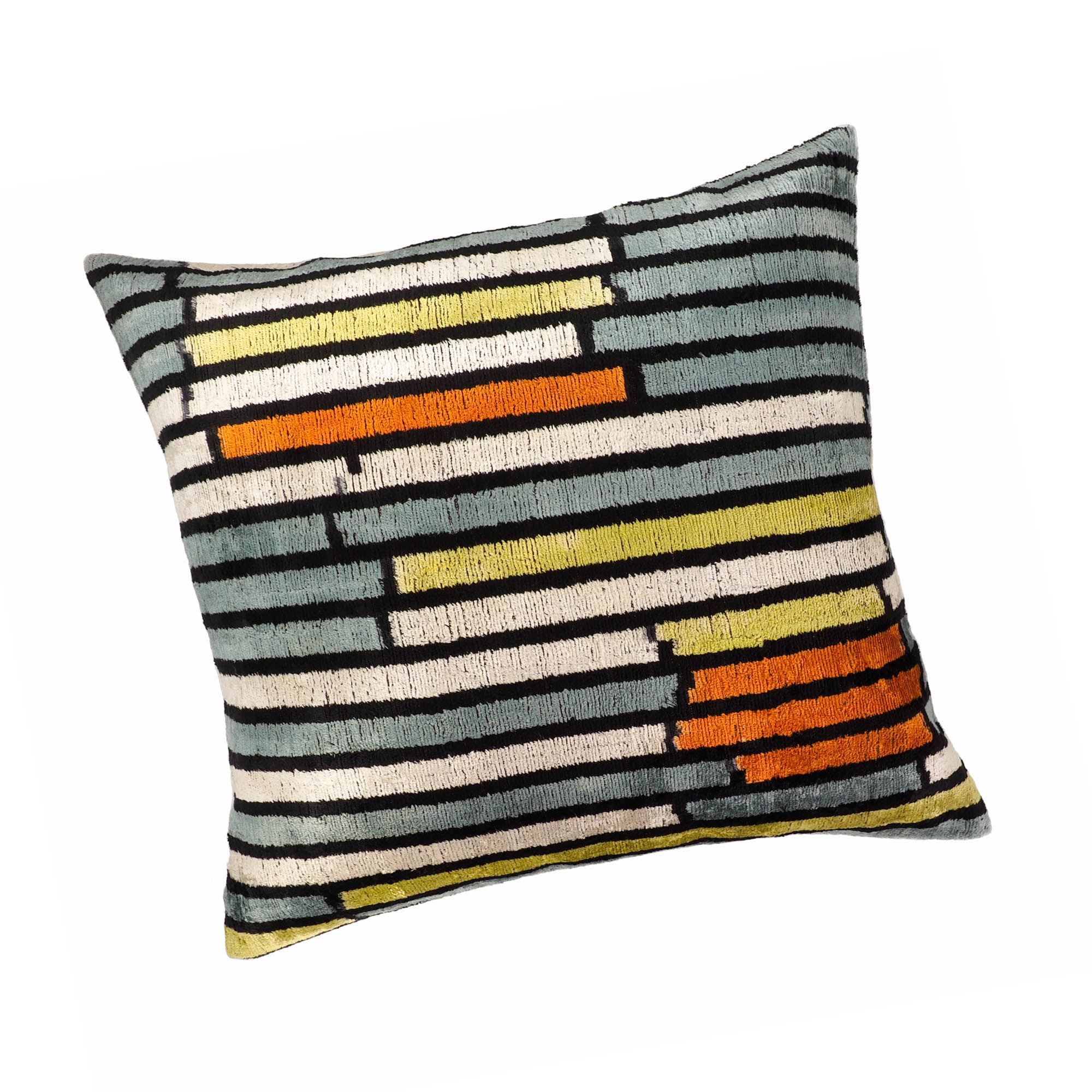 Striped Silk Velvet Ikat Throw Pillow Cover, 20 x 20, with traditional Ikat patterns and contemporary stripes in high-quality silk velvet for a refined and stylish decor piece.