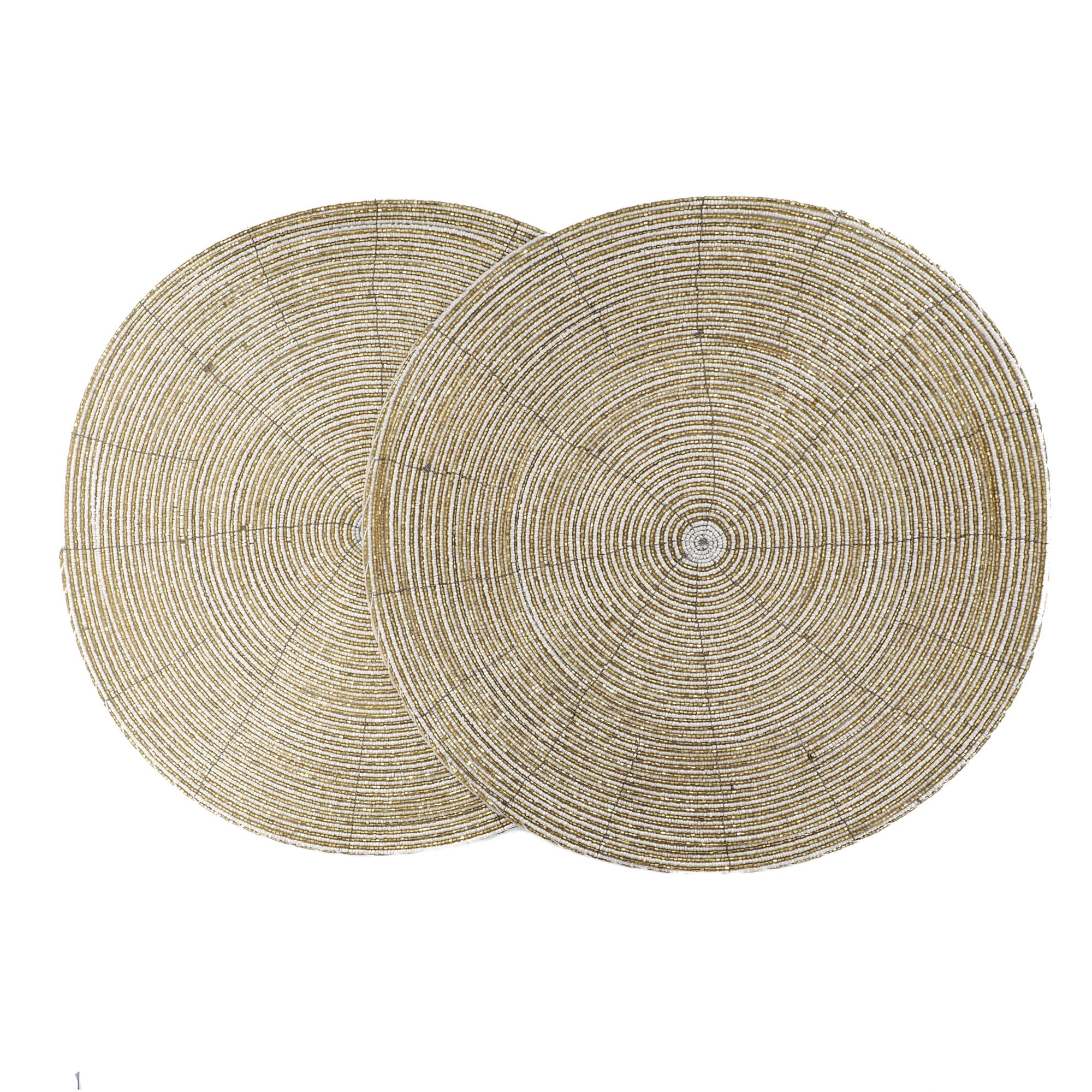Set of two handmade beaded placemats on a white background by ChouChou Touch