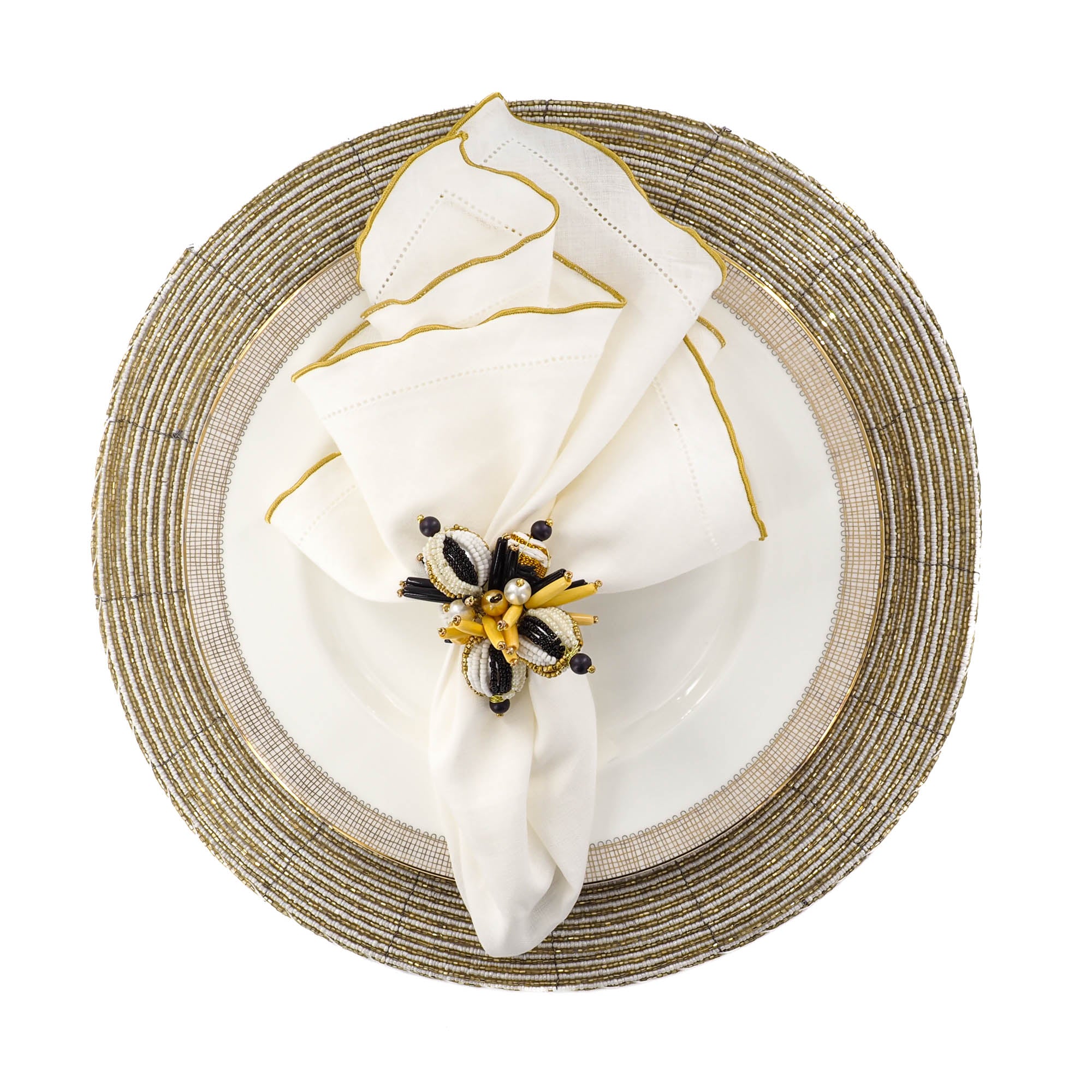 Handmade elegant and timeless gold and ivory glass beaded placemat by ChouChou Touch