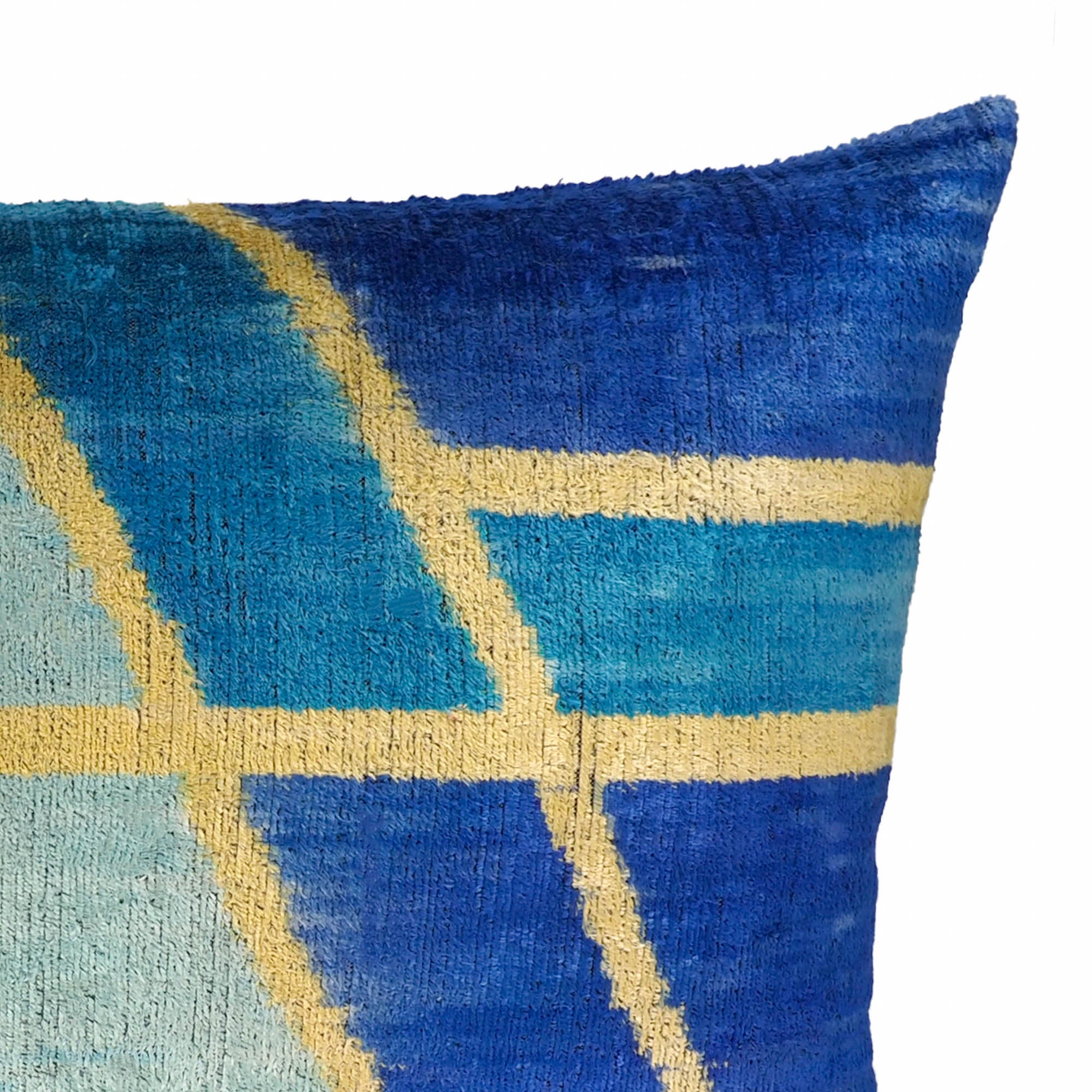 blue silk velvet ikat couch pillow
