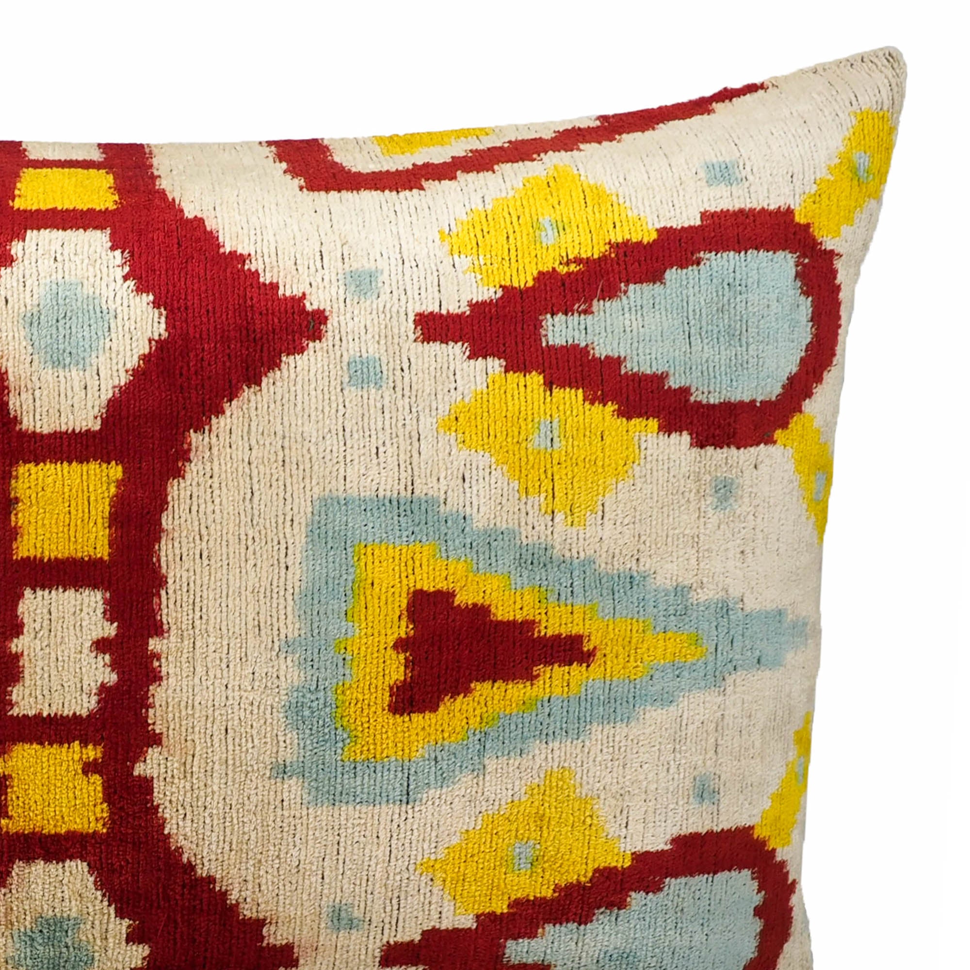 Chouchou Touch Ikat Throw Pillow Cover, 16 x 24, with luxurious vanilla silk velvet and colorful Ikat designs, adding a refined and tactile element to your decor.